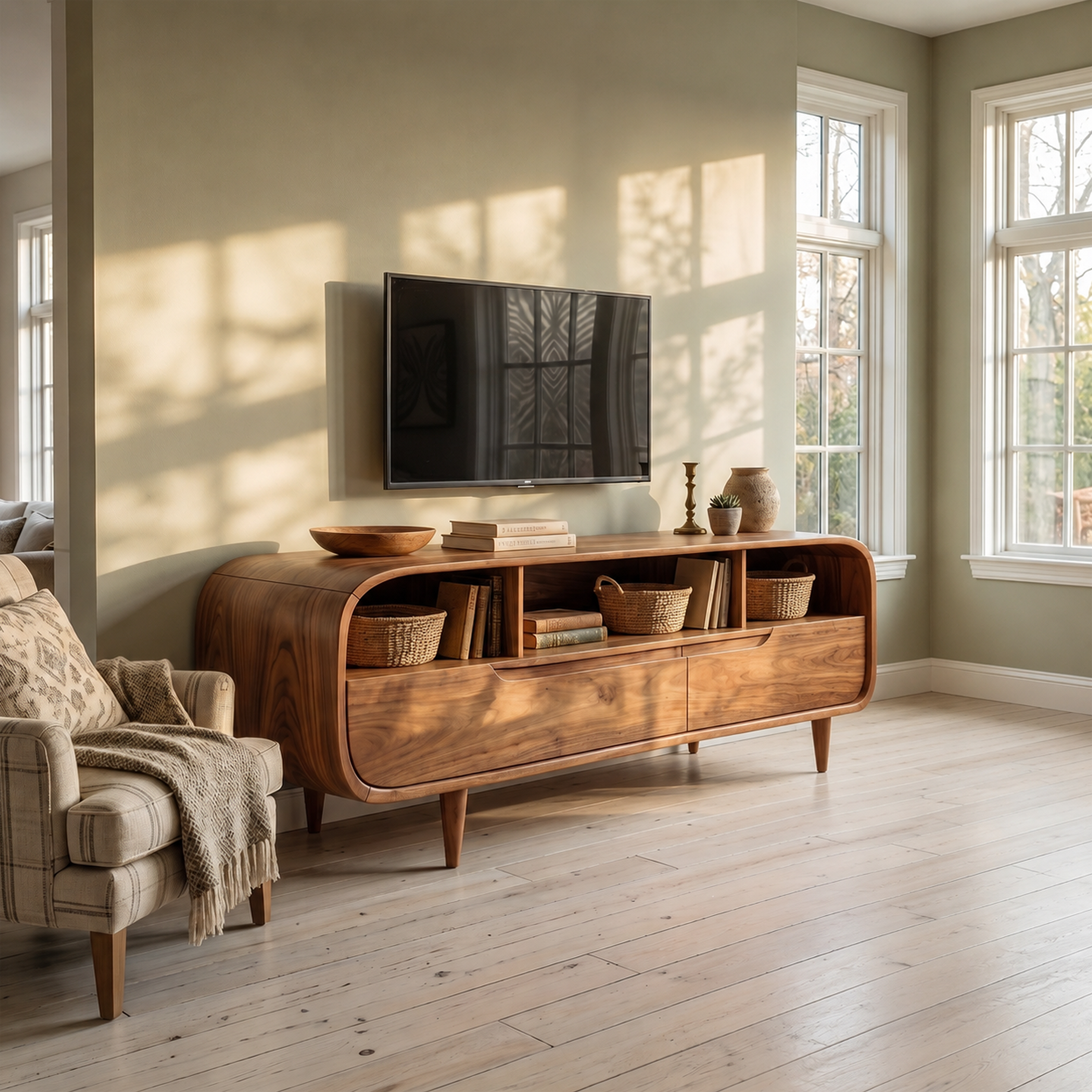 Contemporary Walnut TV Stand For Modern Loft Bedroom SILDTTRTVC092