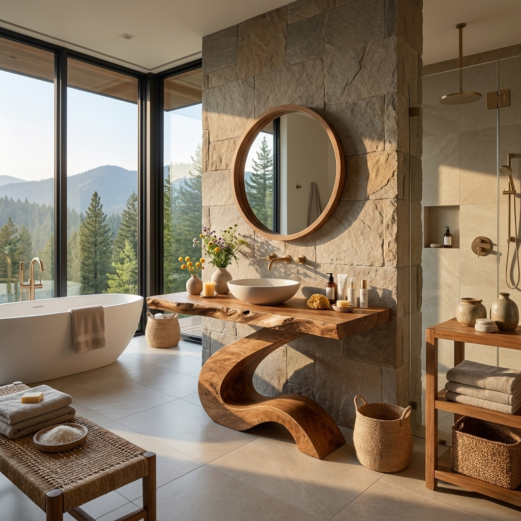 Luxury Bathroom Vanity With Organic S Curve Support For Bathroom RTTHTTBRV020