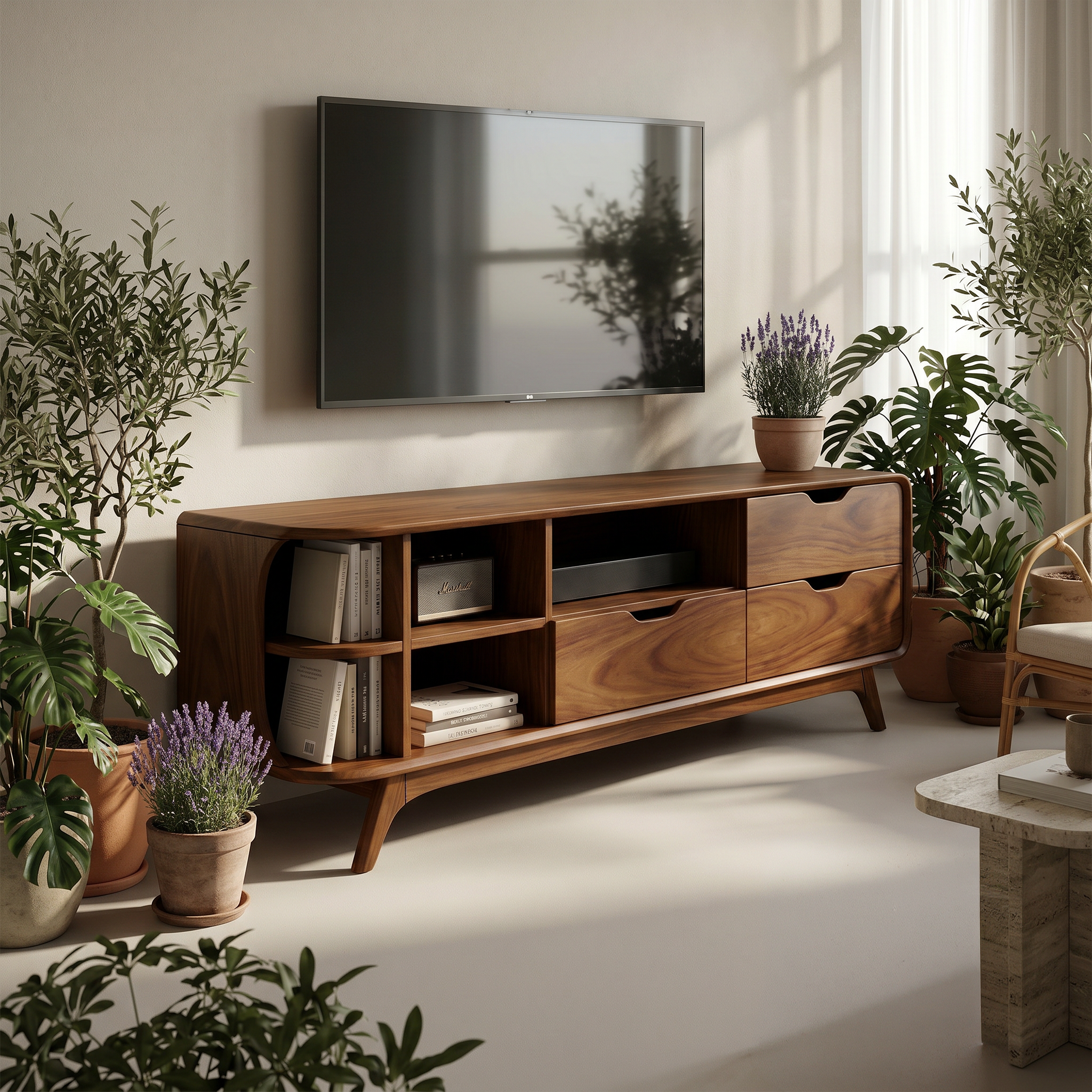 Mountain Carved Media Console For Rustic Living Room SILDTTRTVC078