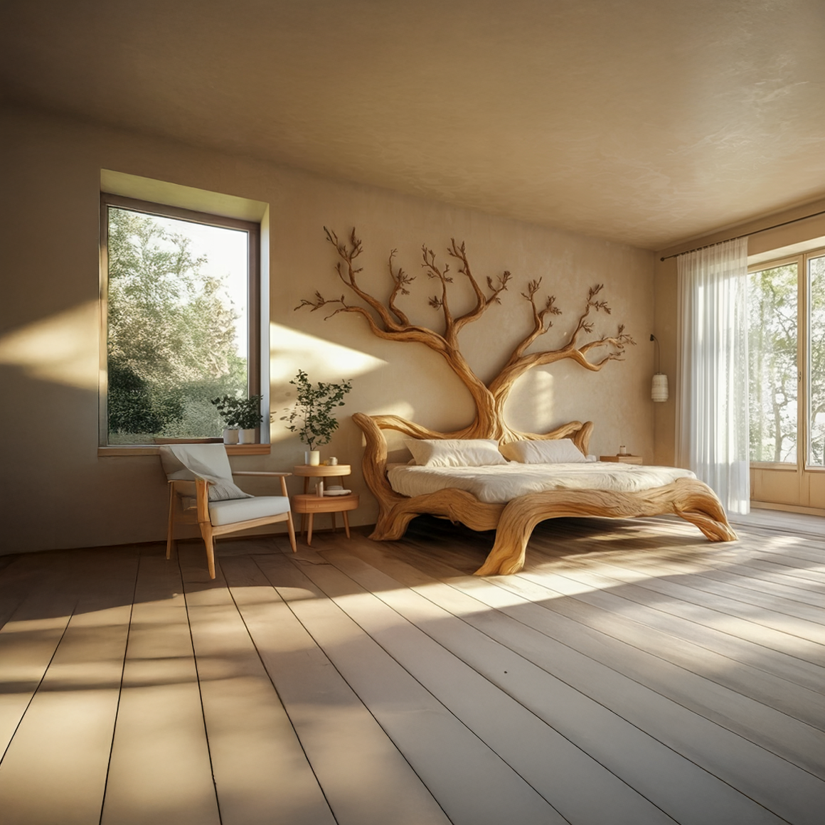 Rustic Rustic Sculptural Tree Bed Organic Bedroom SINLSAWB074