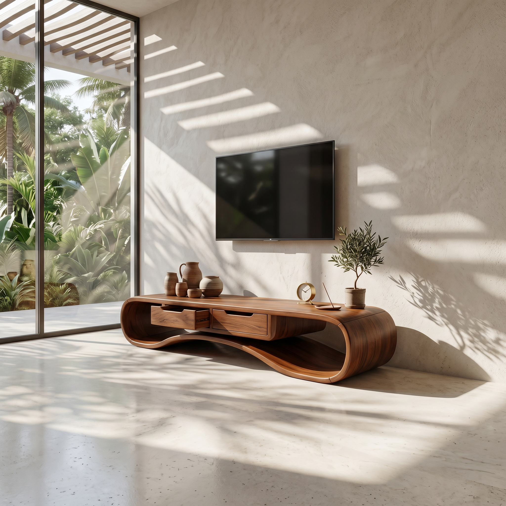 Modern Organic TV Cabinet For Glass Wall Pool House SILDTTRTVC102