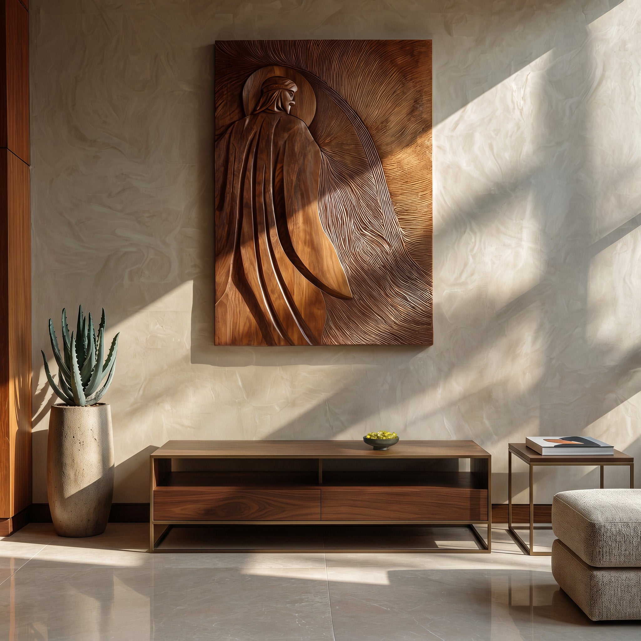 Contemporary Wooden Wall Art With Carved Figure For Living Room RTTHHNWA199