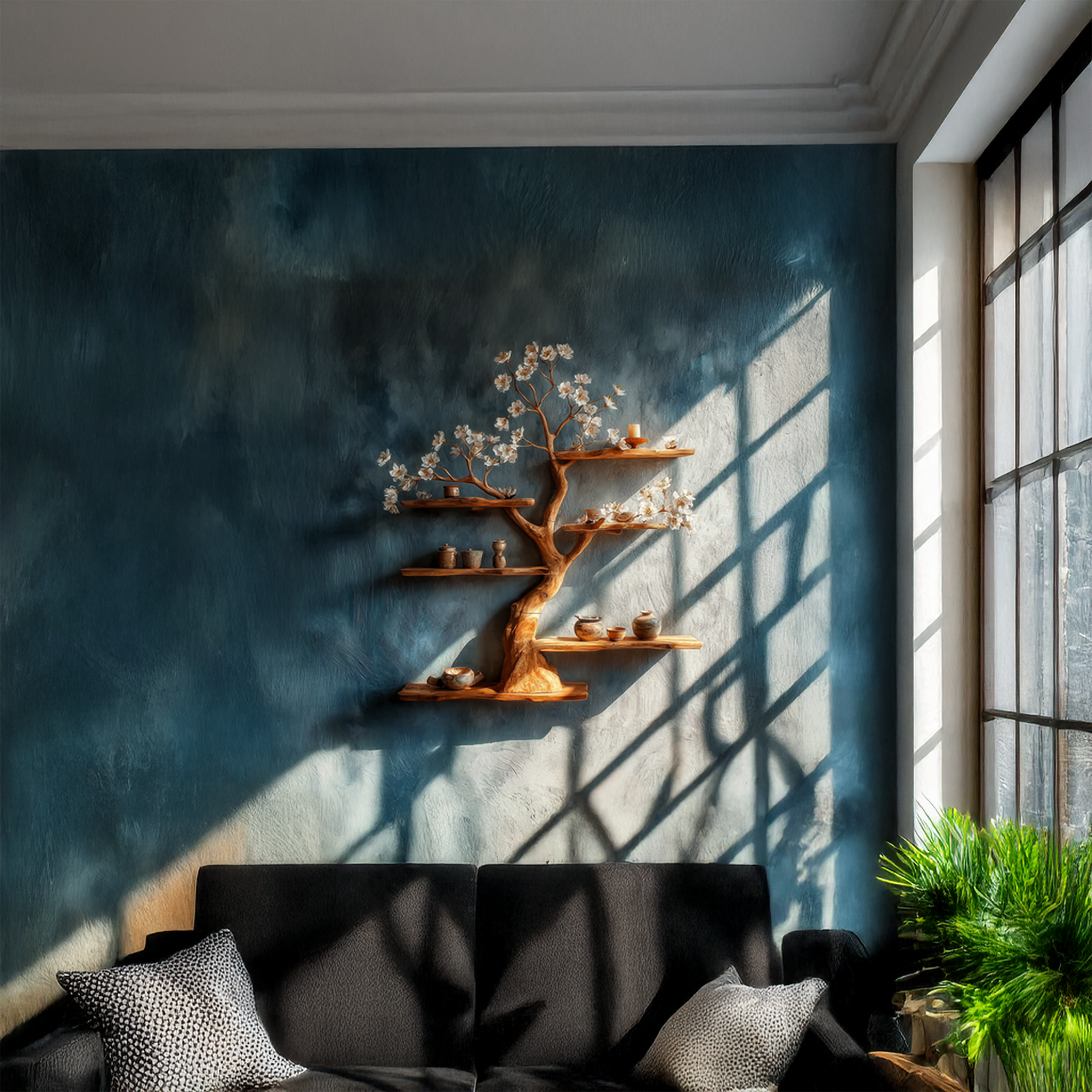 Rustic Wooden Tree Shelf Floating Wall Display Living Decor SINLSATBS078