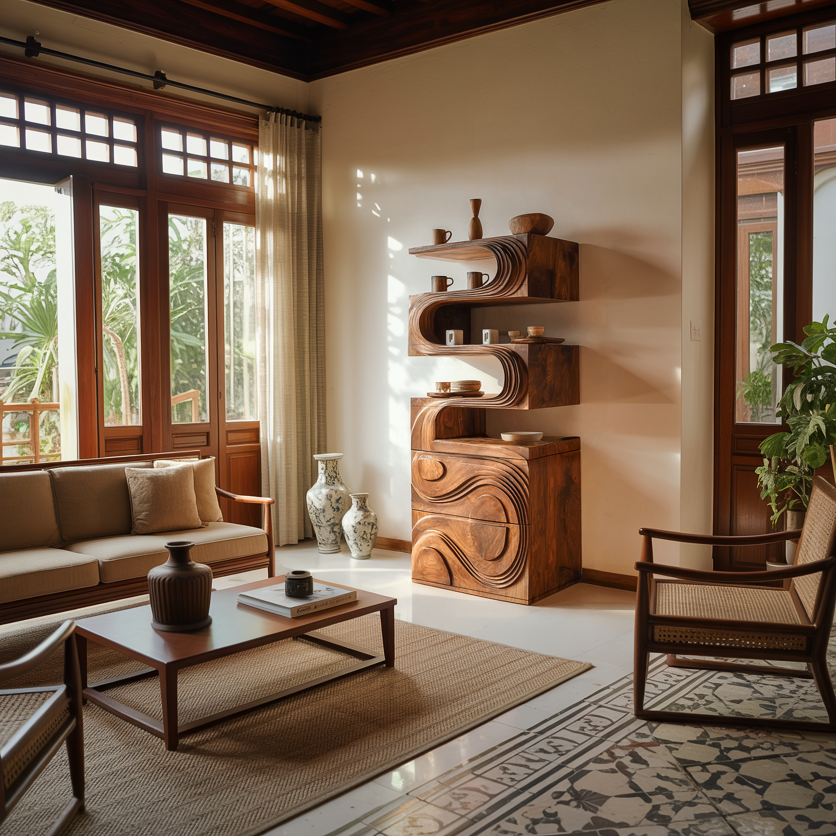 Organic Modern Display Cabinet And Shelves For Living Room And Entryway SINLSASC441