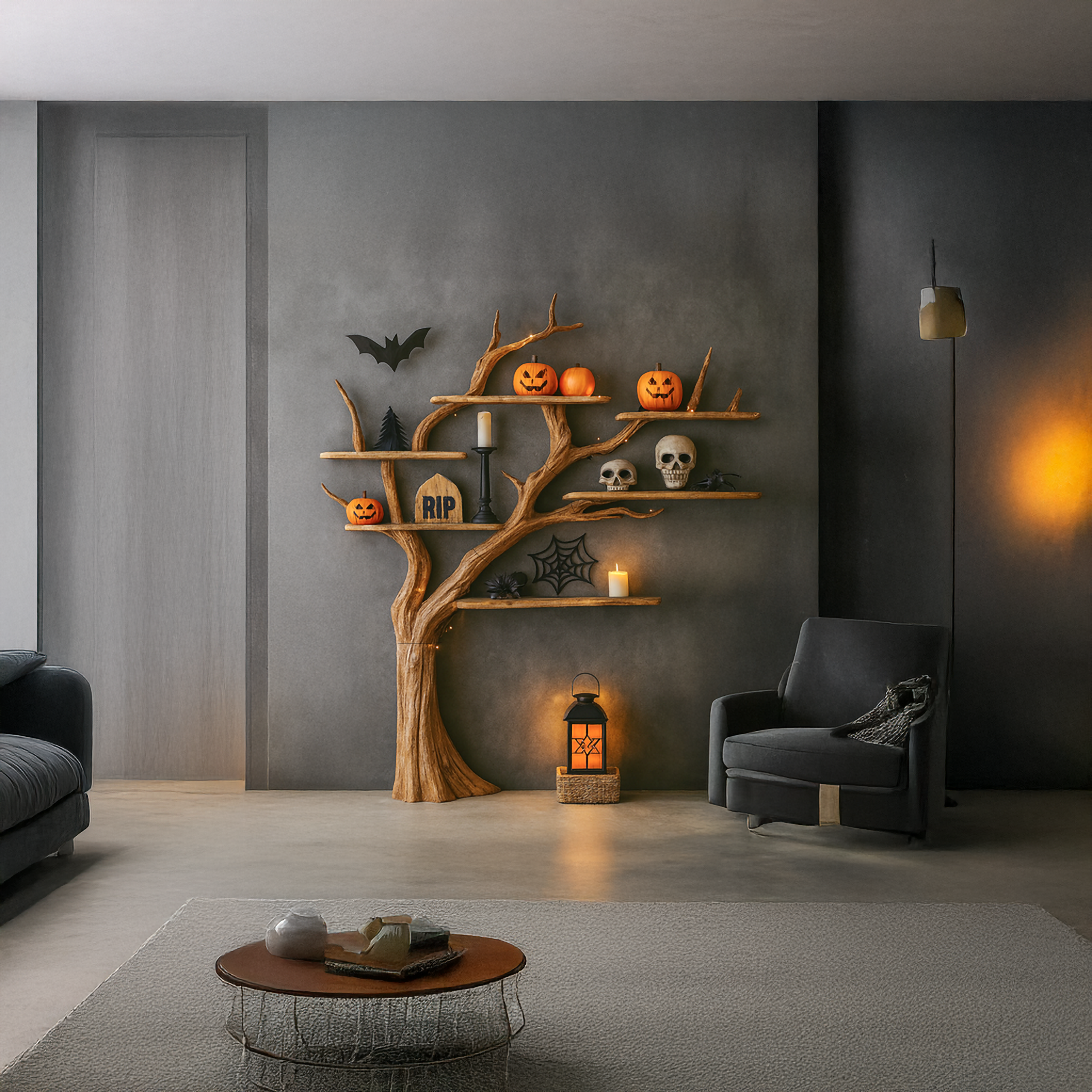 Rustic Tree Shelf Living Room Halloween SINLSATB262