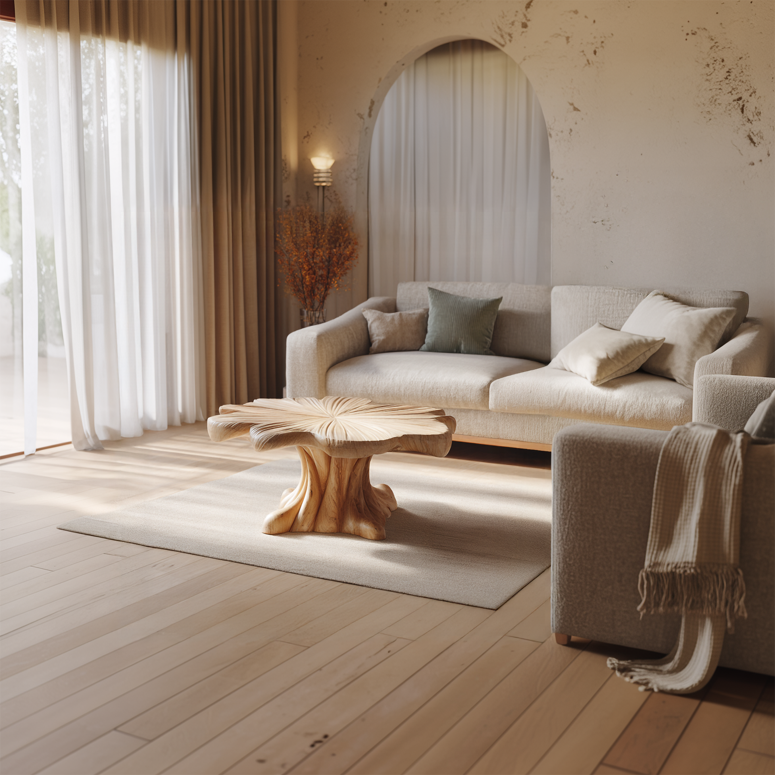 Sculptural Organic Solid Wood Coffee Table Artistic Centerpiece Contemporary Living Room Interior SINLSACF282