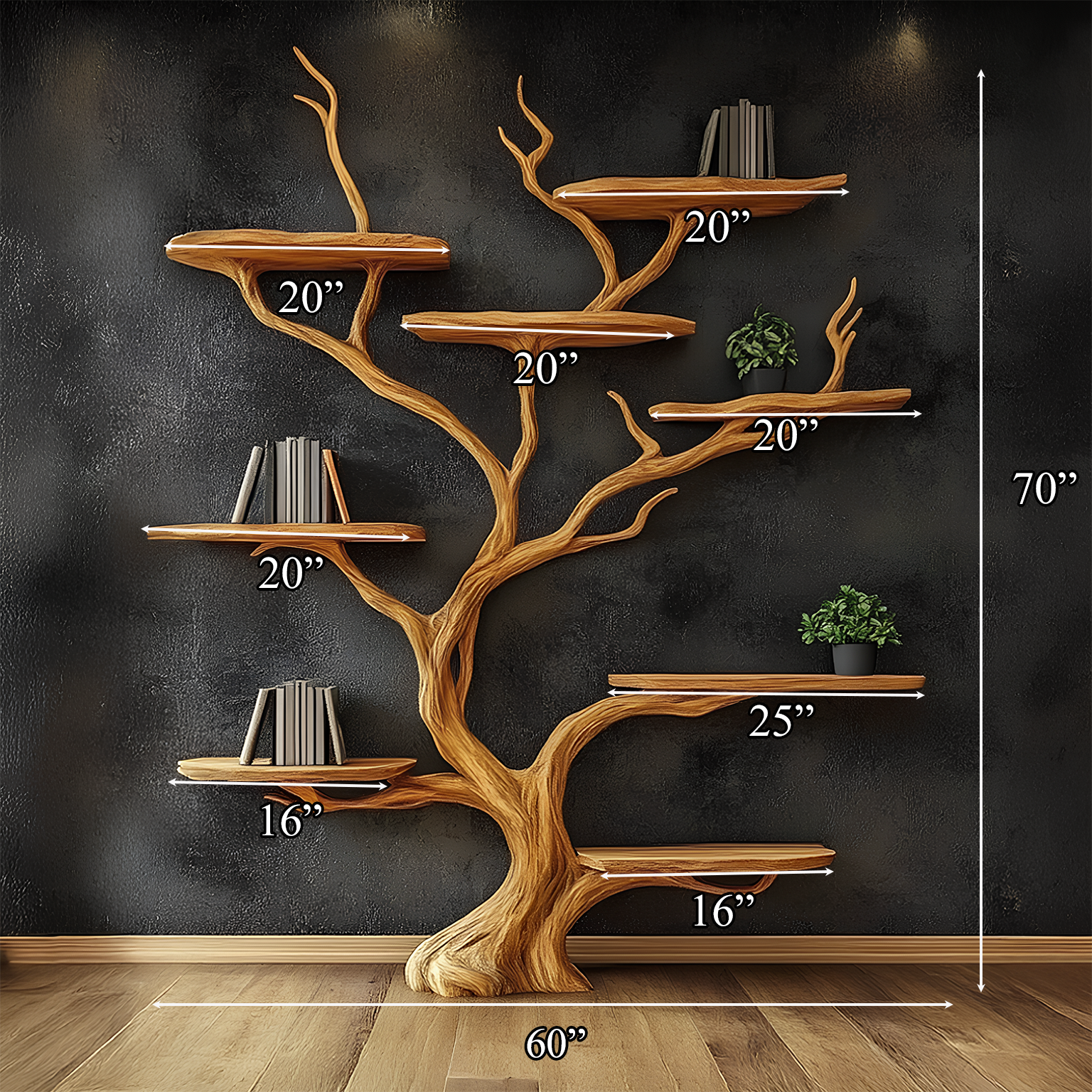Wall Mounted Tree Shelf Natural Wood Unique Gift SINLSATB197