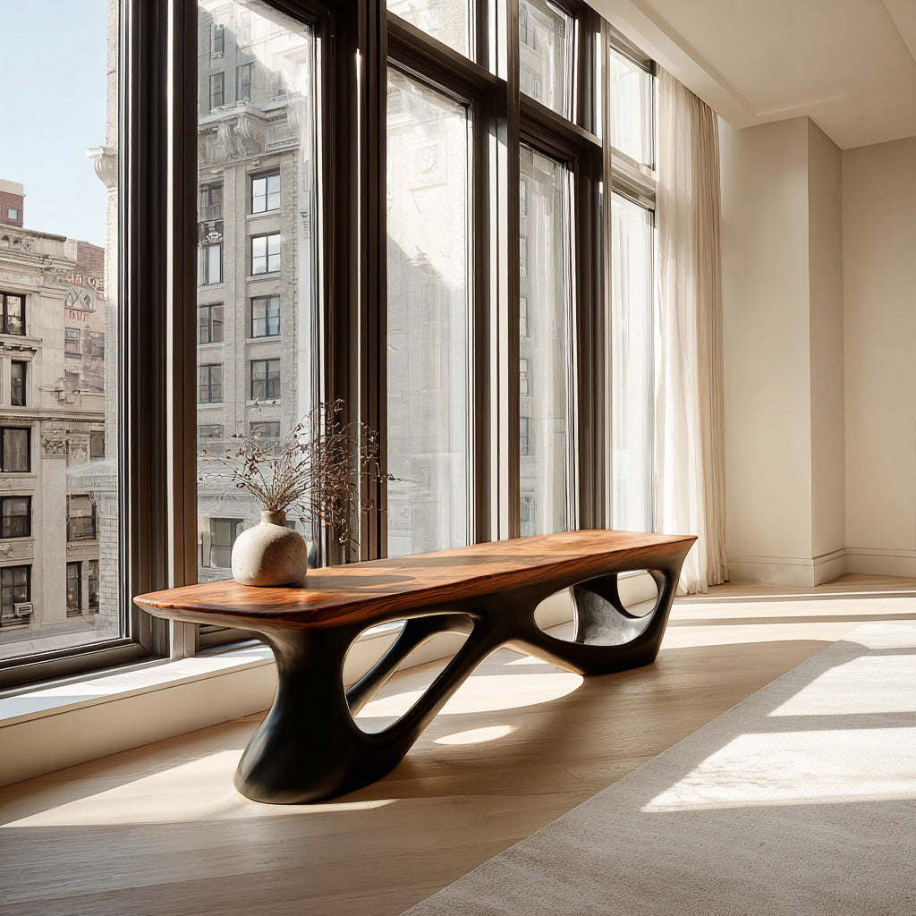 Contemporary Natural Wood Bench For Luxury Window Corner RTTHHNCHR159