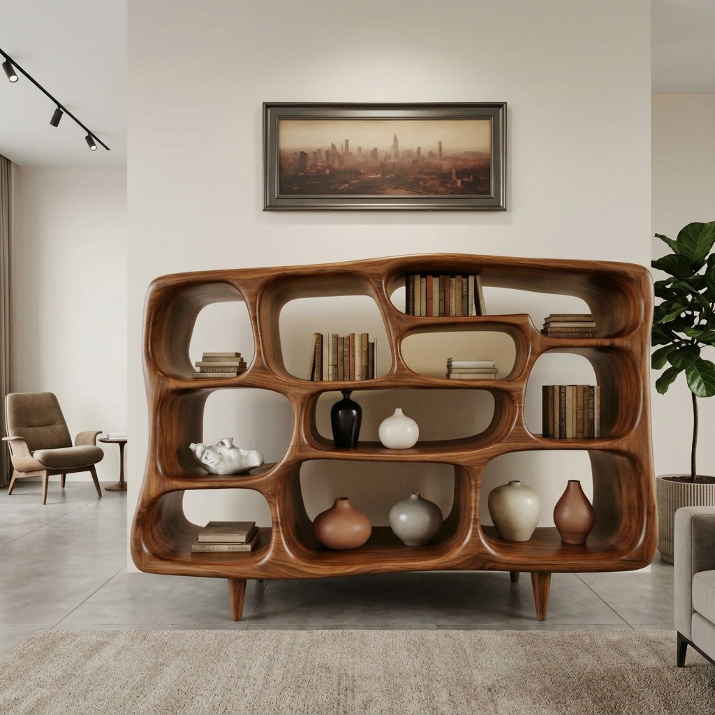 Modern Organic Bookshelf With Open Shelves For Living Room Or Office SITHHNBS026