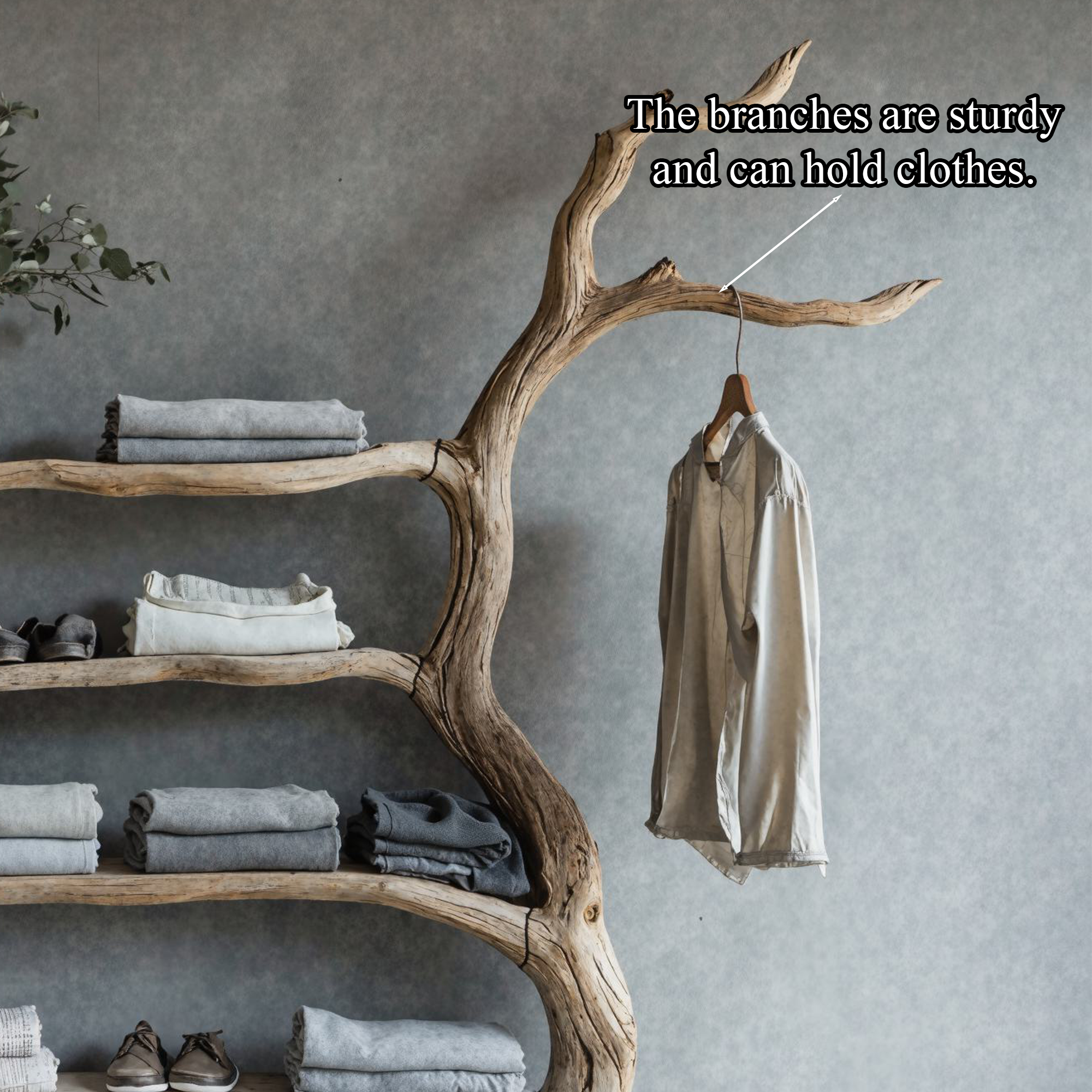 Driftwood Tree Branch Coat Rack With Shelf Shoe Storage SINLTB087