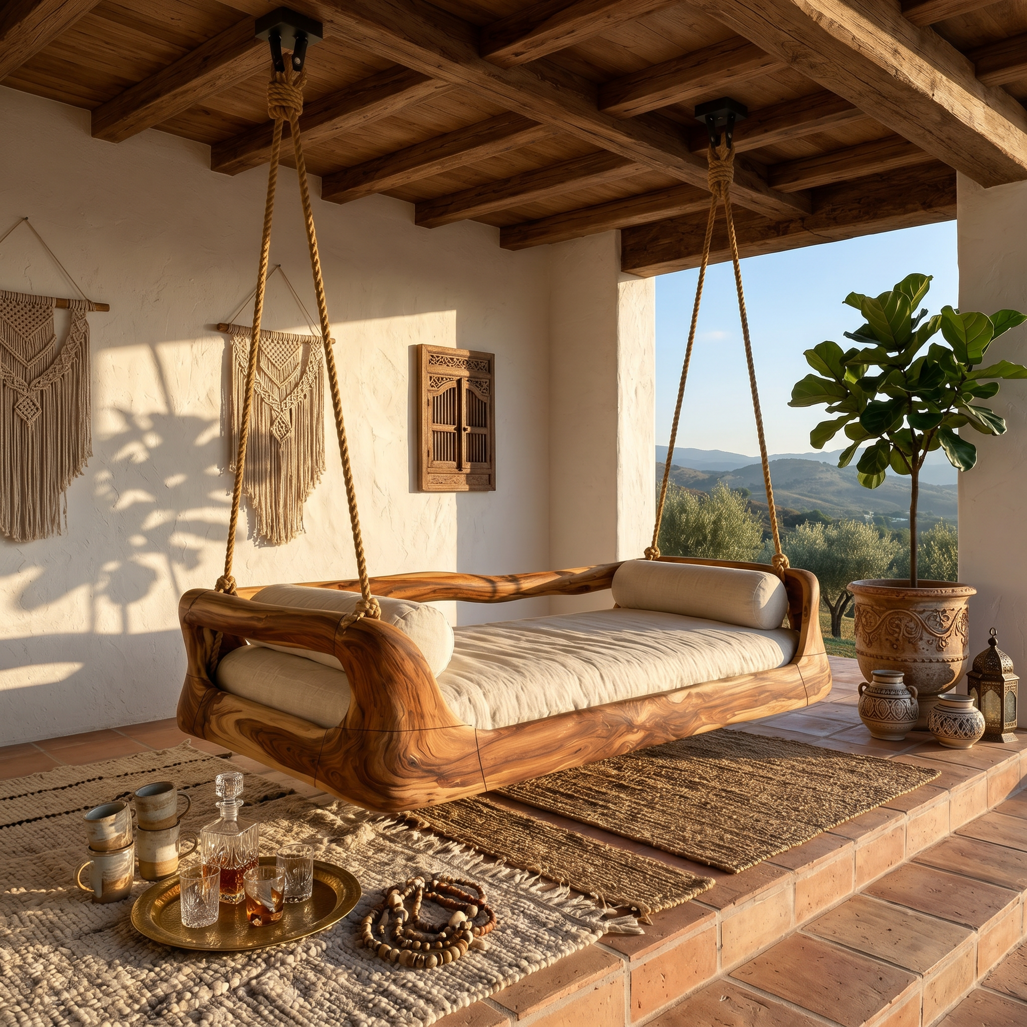 Sculptural Organic Wood Hanging Daybed Swing Penthouse Balcony SILDTTRSWI004