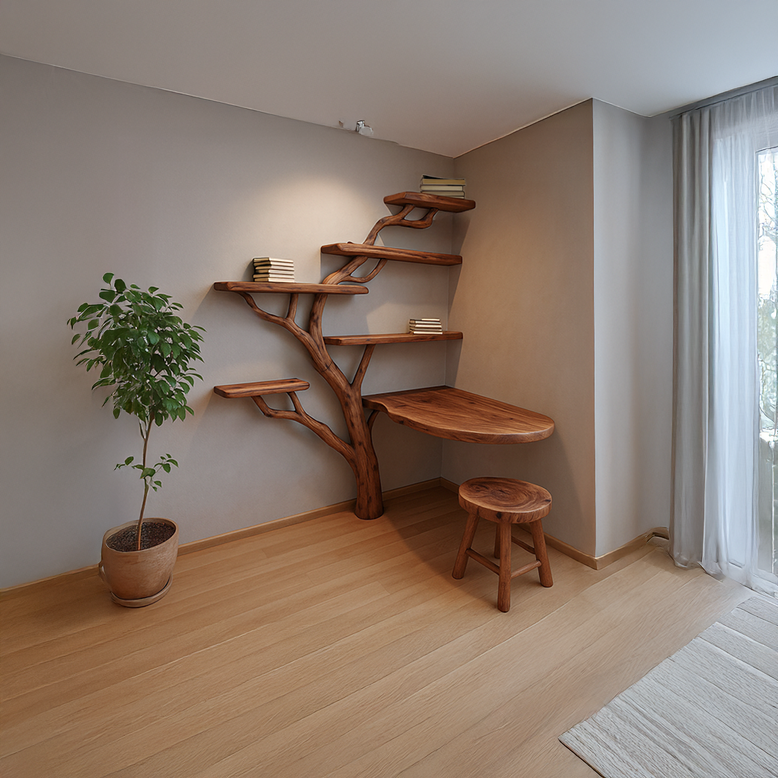 Rustic Tree Desk Shelf Corner Office SINLSATB206