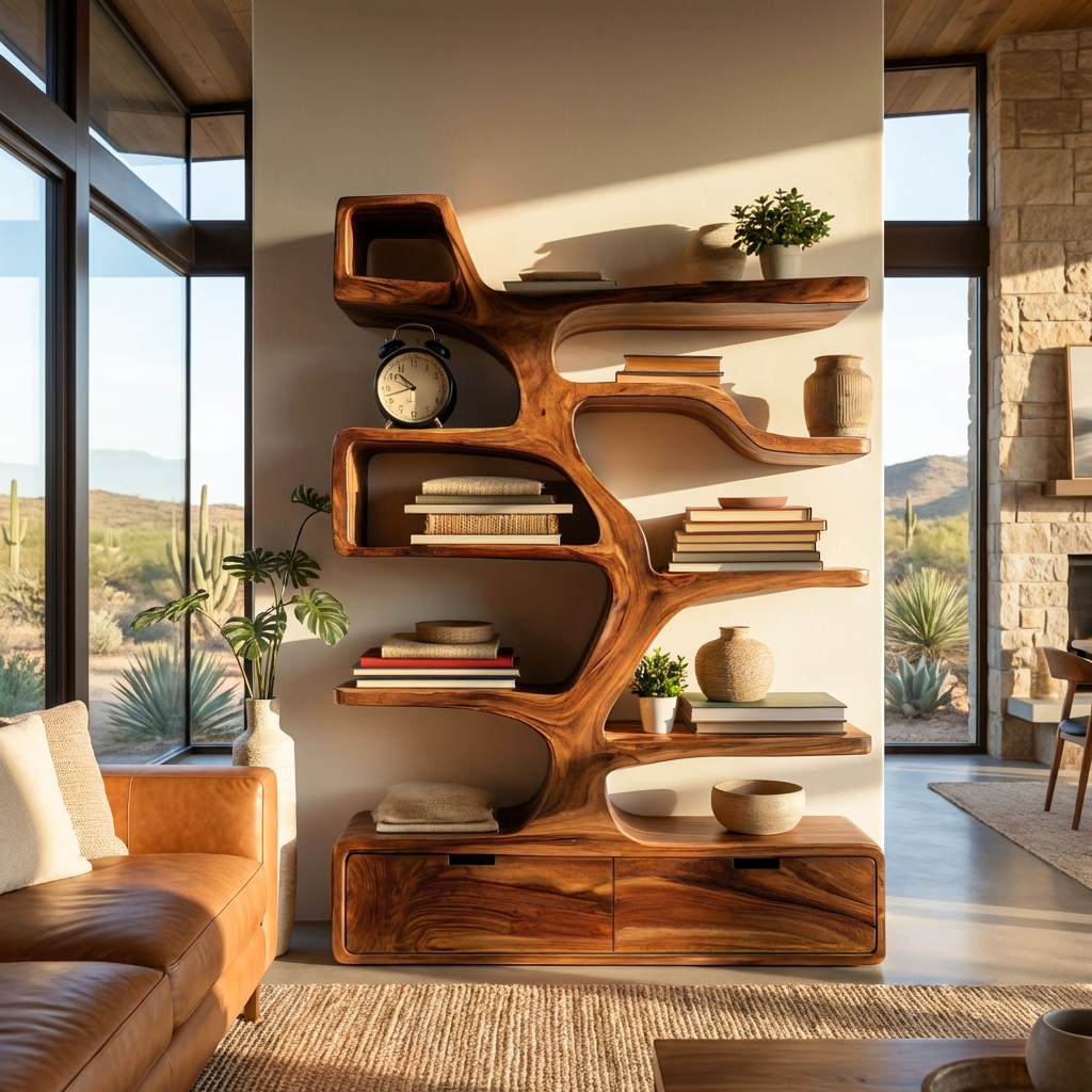 Contemporary Wooden Bookshelf Sculpted Design For Living Space RTTHTTBS125