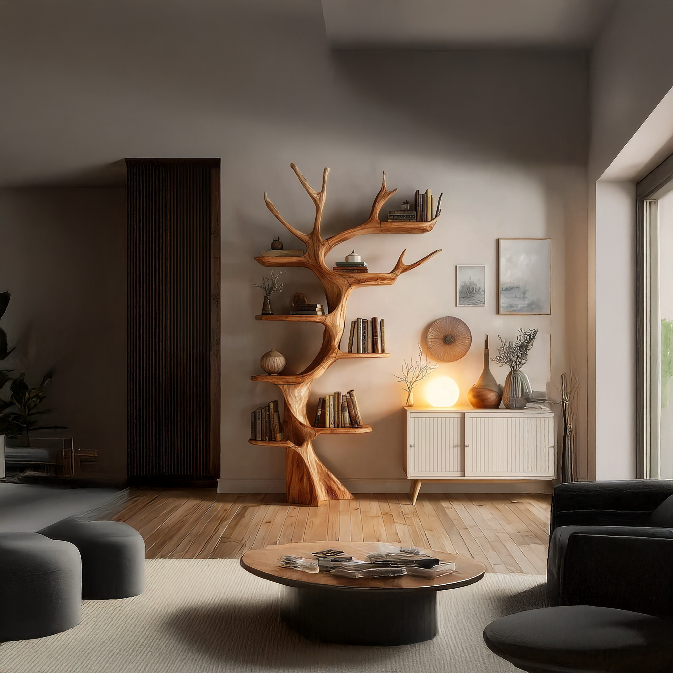 Rustic Tree Bookshelf Living Room SINLSATB208