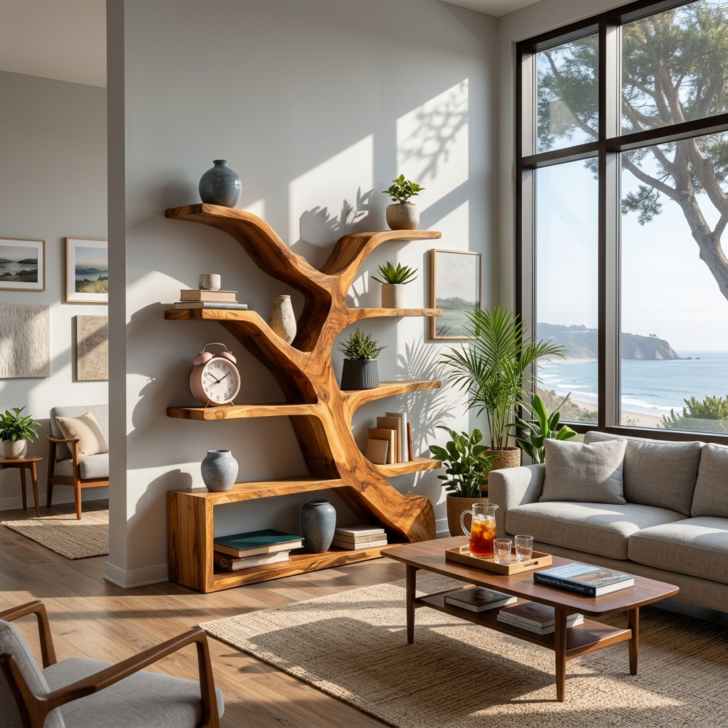 Organic Wooden Bookshelf Branch Form For Home Interior RTTHTTBS113