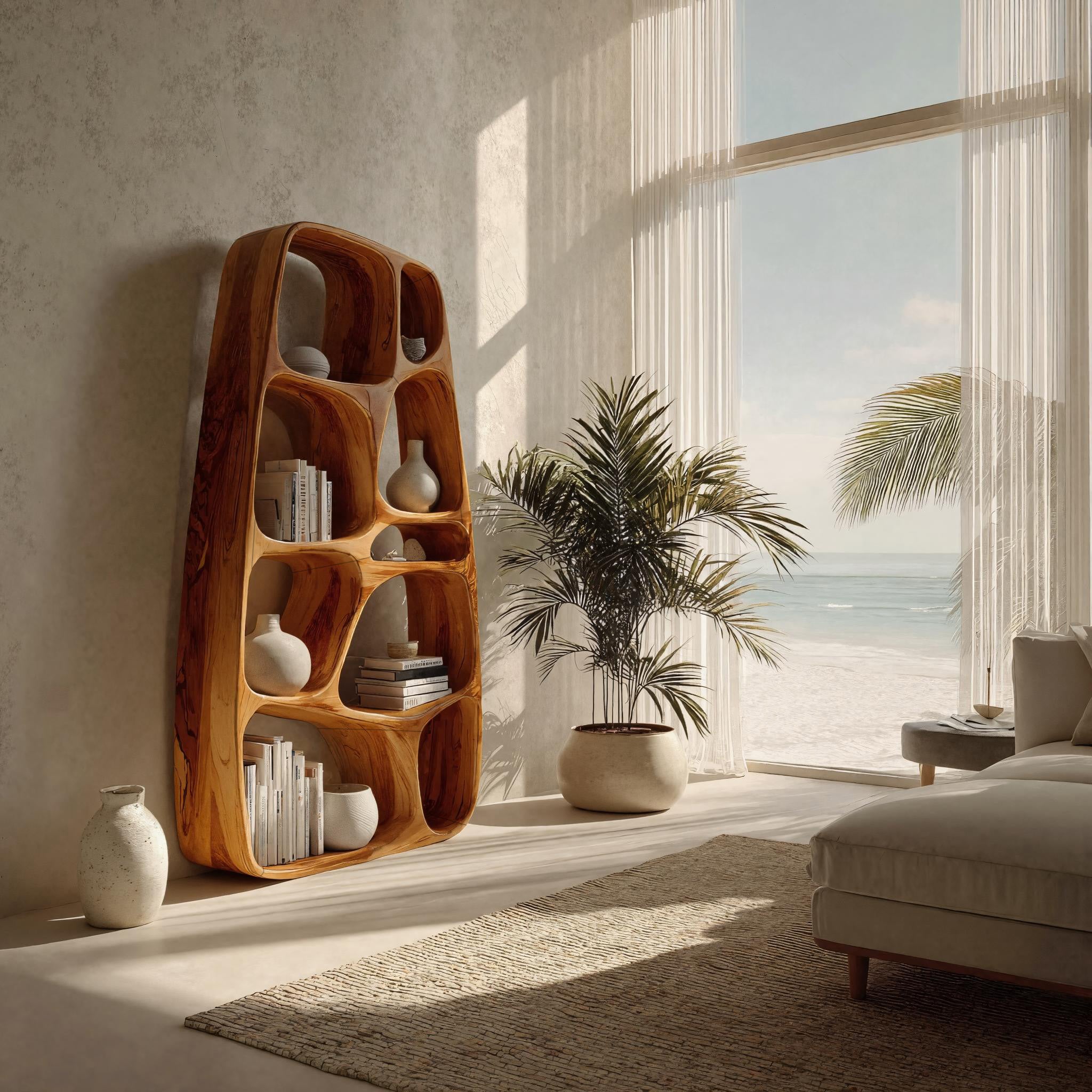 Handcrafted Wooden Sculptural Bookshelf For Living Room RTTHHNBS138
