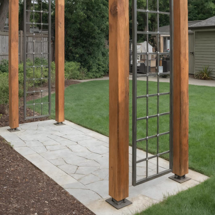 Modern Wood Garden Pergola With Metal Trellis Panels For Backyard SITHHNPER002