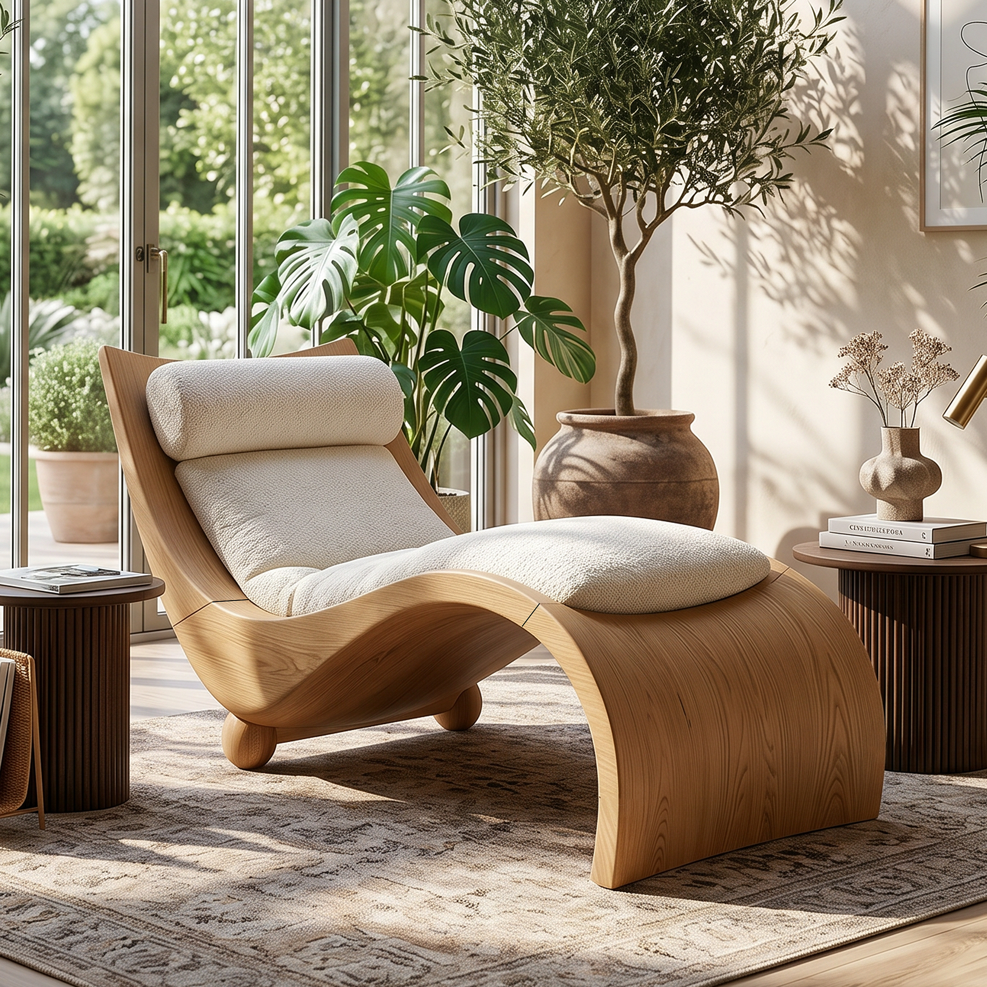 Curved Walnut Chaise Lounge Luxury Contemporary Living Room Decor SILDTTRDB001