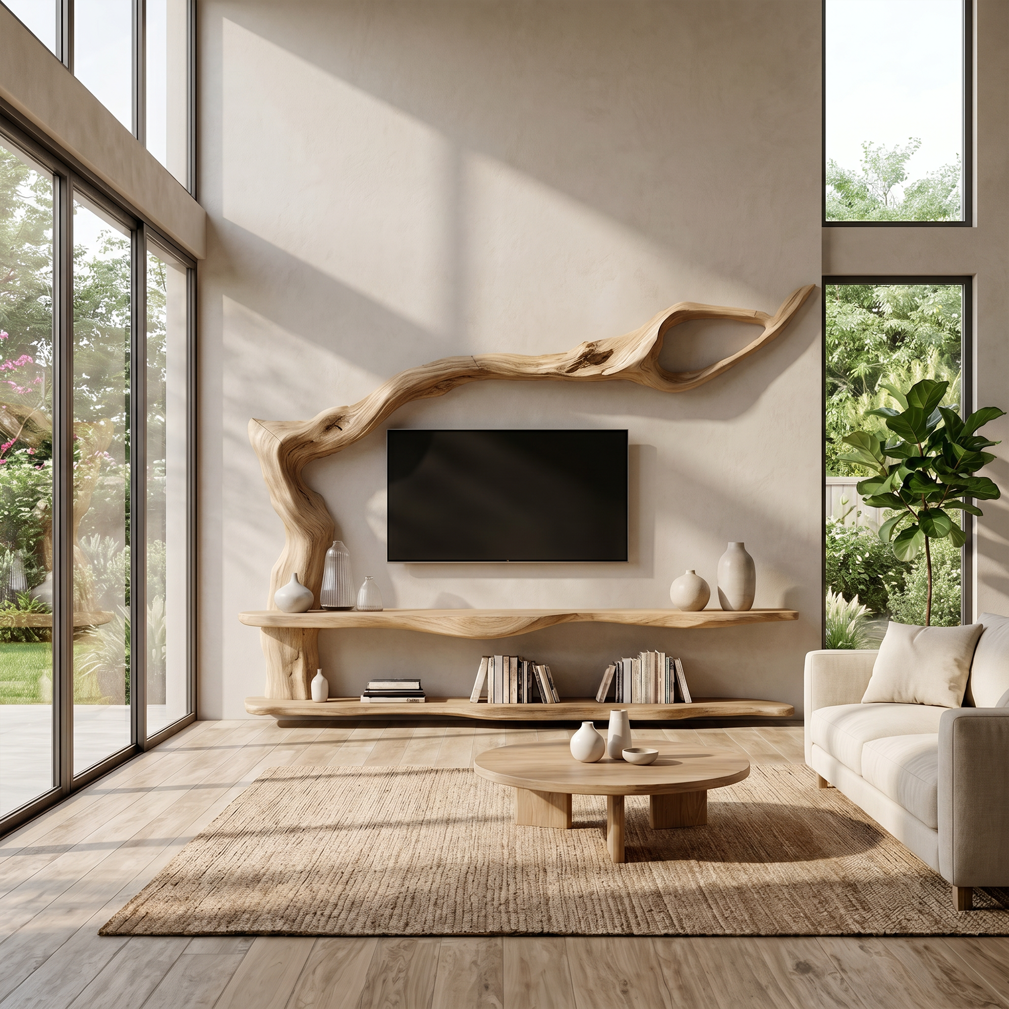Contemporary TV Cabinet With Sculptural Tree Inspired Base For Living Room SINLKITC077