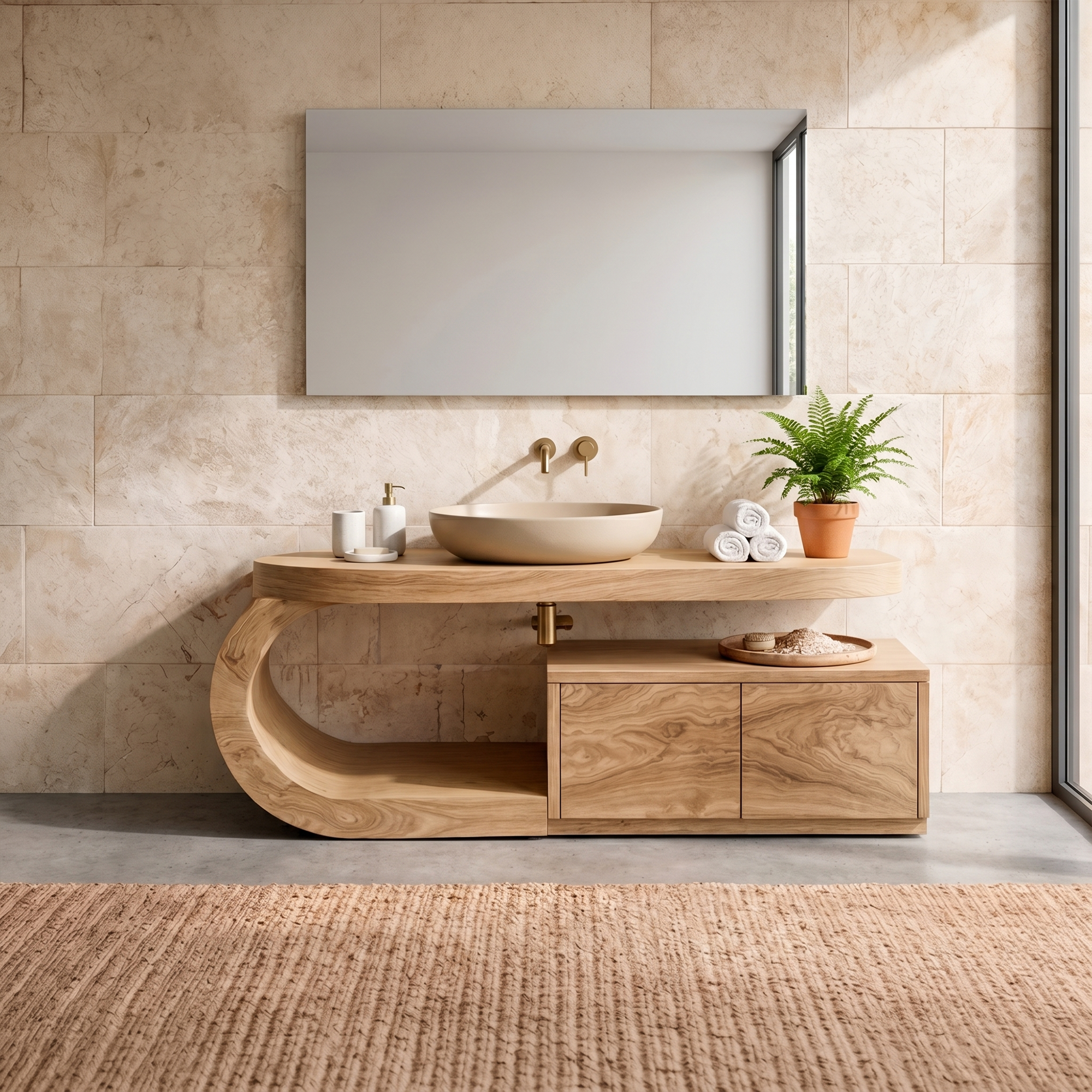 Organic Curved Bathroom Vanity For Bathroom And Powder Room SINLKIBRV299