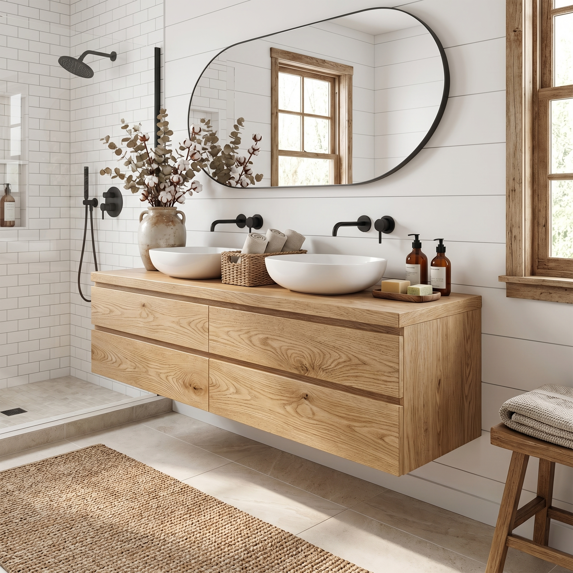 Rustic Bathroom Vanity Cabinet Natural Wood Wall Mounted Vanity SINLKIBRV203