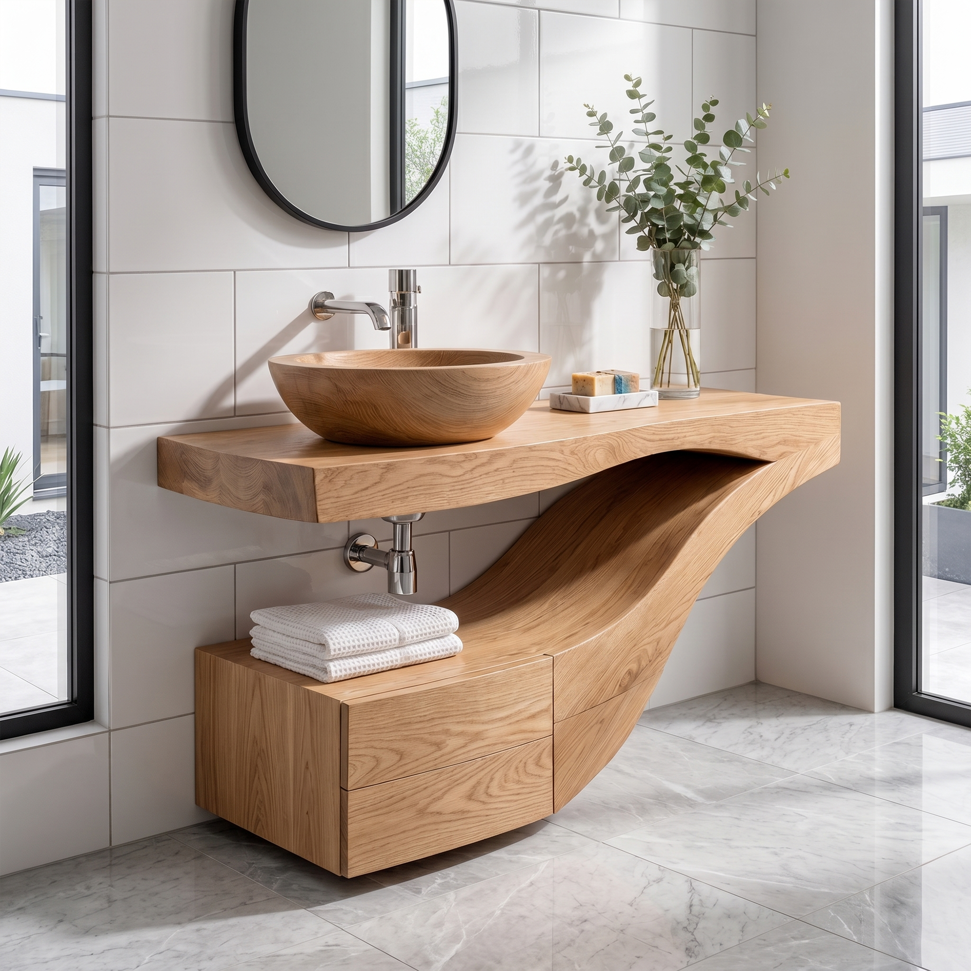 Organic Curved Floating Bathroom Vanity For Bathroom And Powder Room SINLKIBRV302