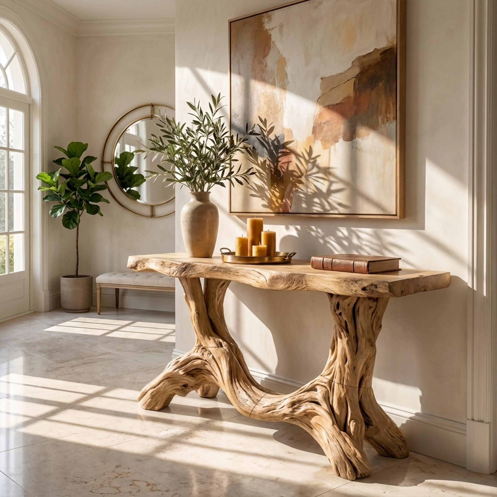 Sculptural Single Pedestal Console Table Handmade Statement Furniture For Living Room Decor SINLKICS478