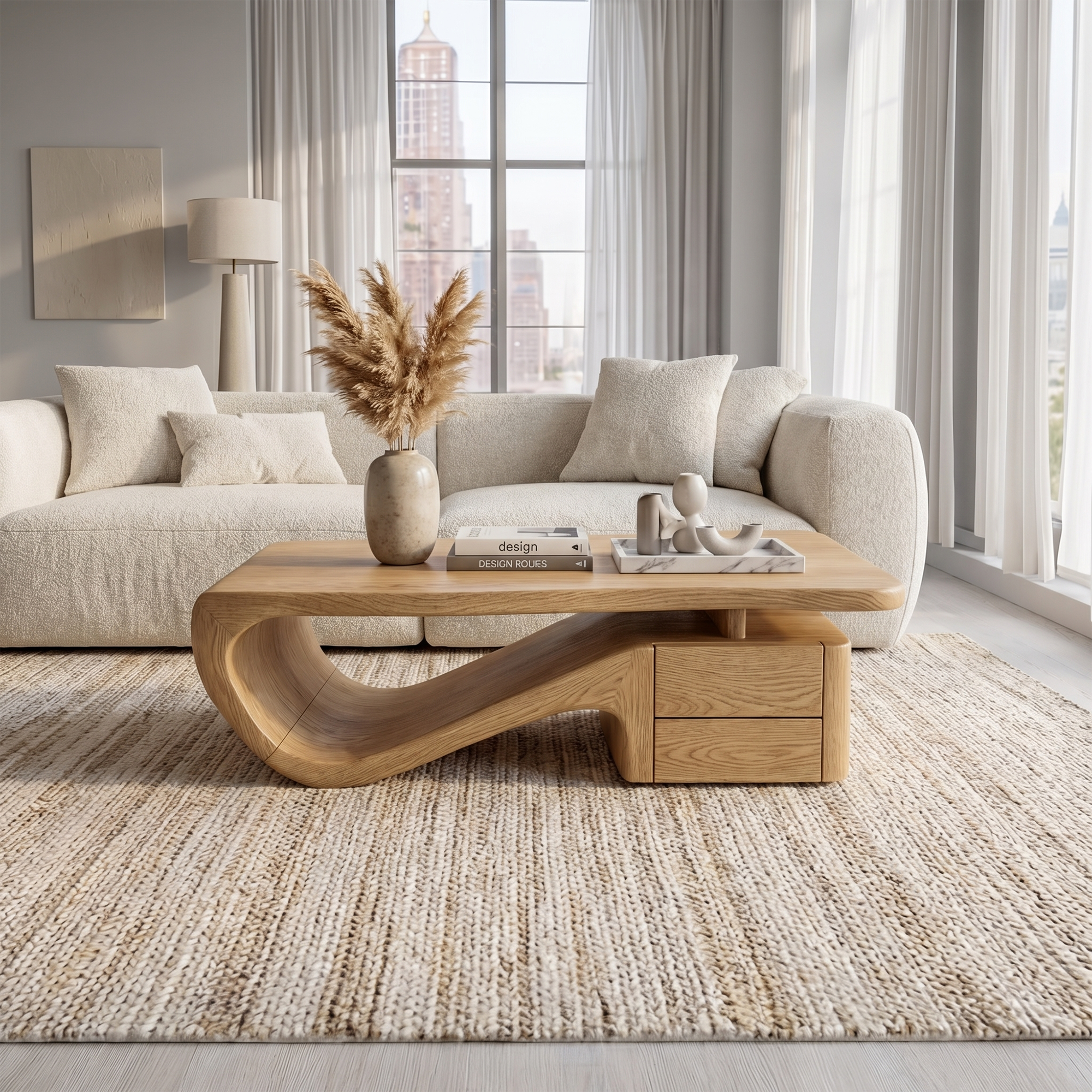 Organic Sculptural Coffee Table With Storage For Living Room And Lounge SINLKICF360