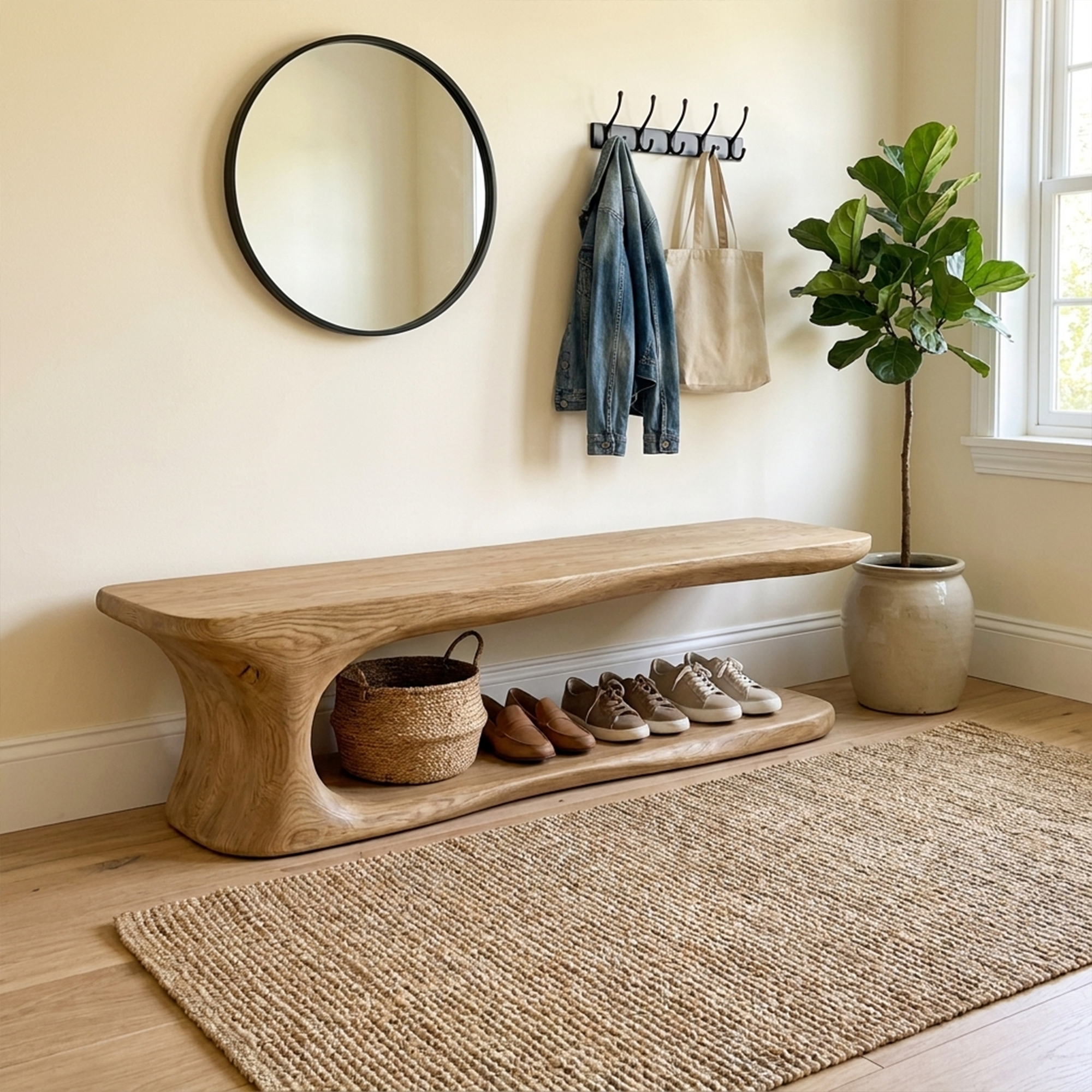 Rustic Natural Edge Wooden Shoe Bench Entry Hall SINLKISB054