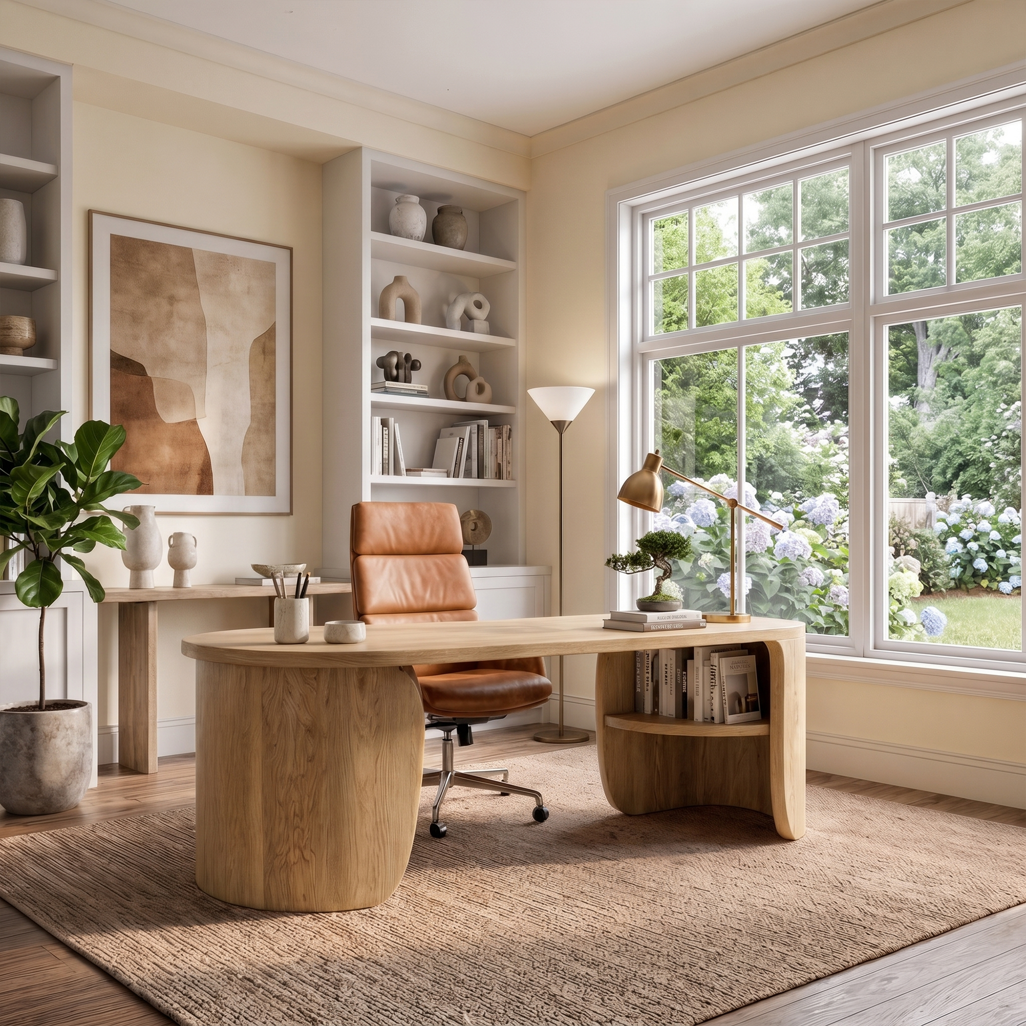 Minimal Wooden Desk With Clean Lines And Built In Storage For Home Office SINLKIDK110