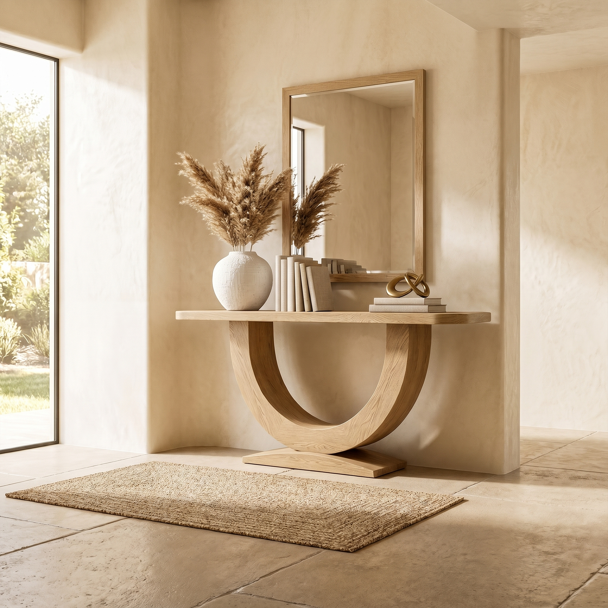 Contemporary Organic Console Table With U Shape Pedestal Base For Entryway And Living Room SINLKICS597