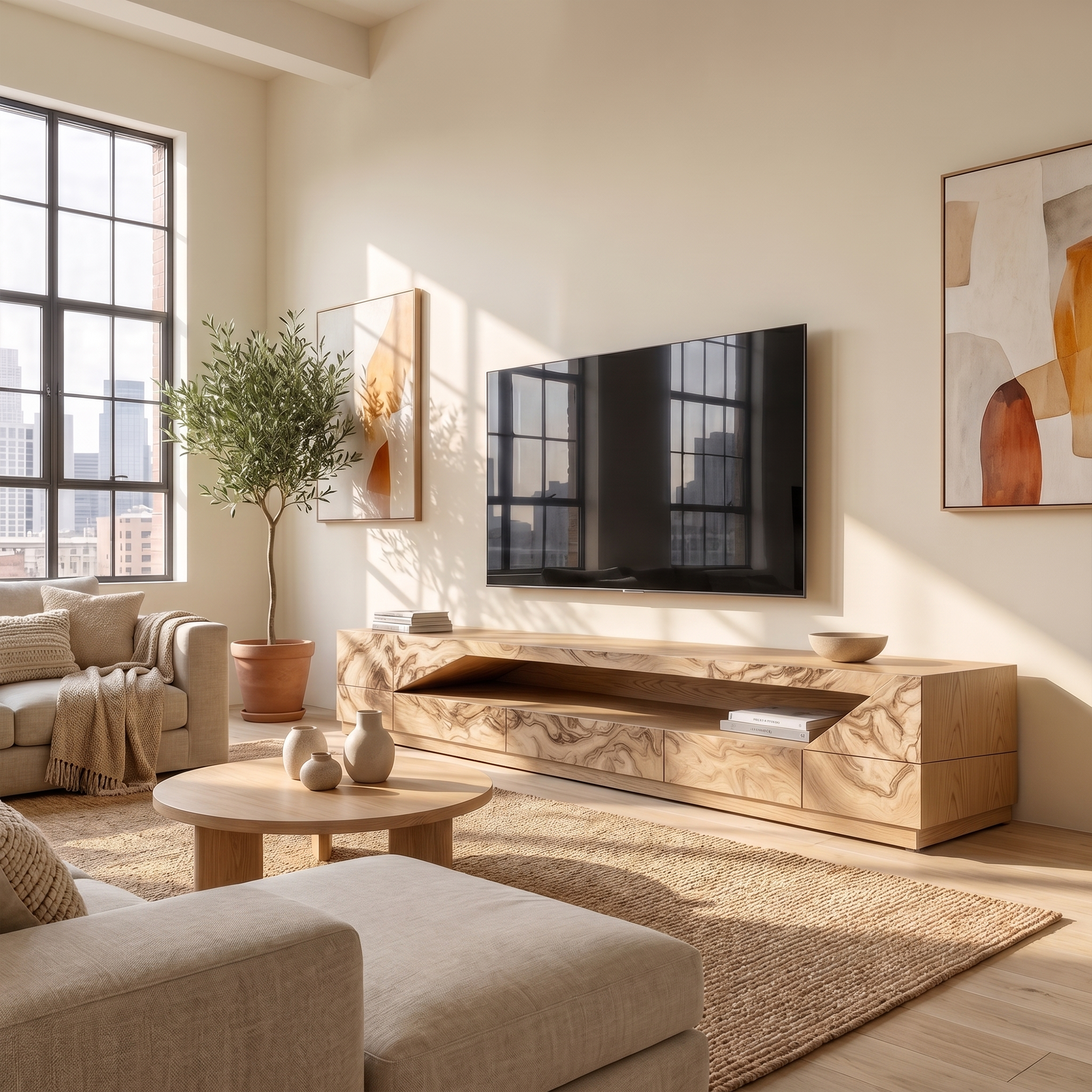 Minimal TV Console With Natural Wood Grain Design For Living Room SINLKITC057