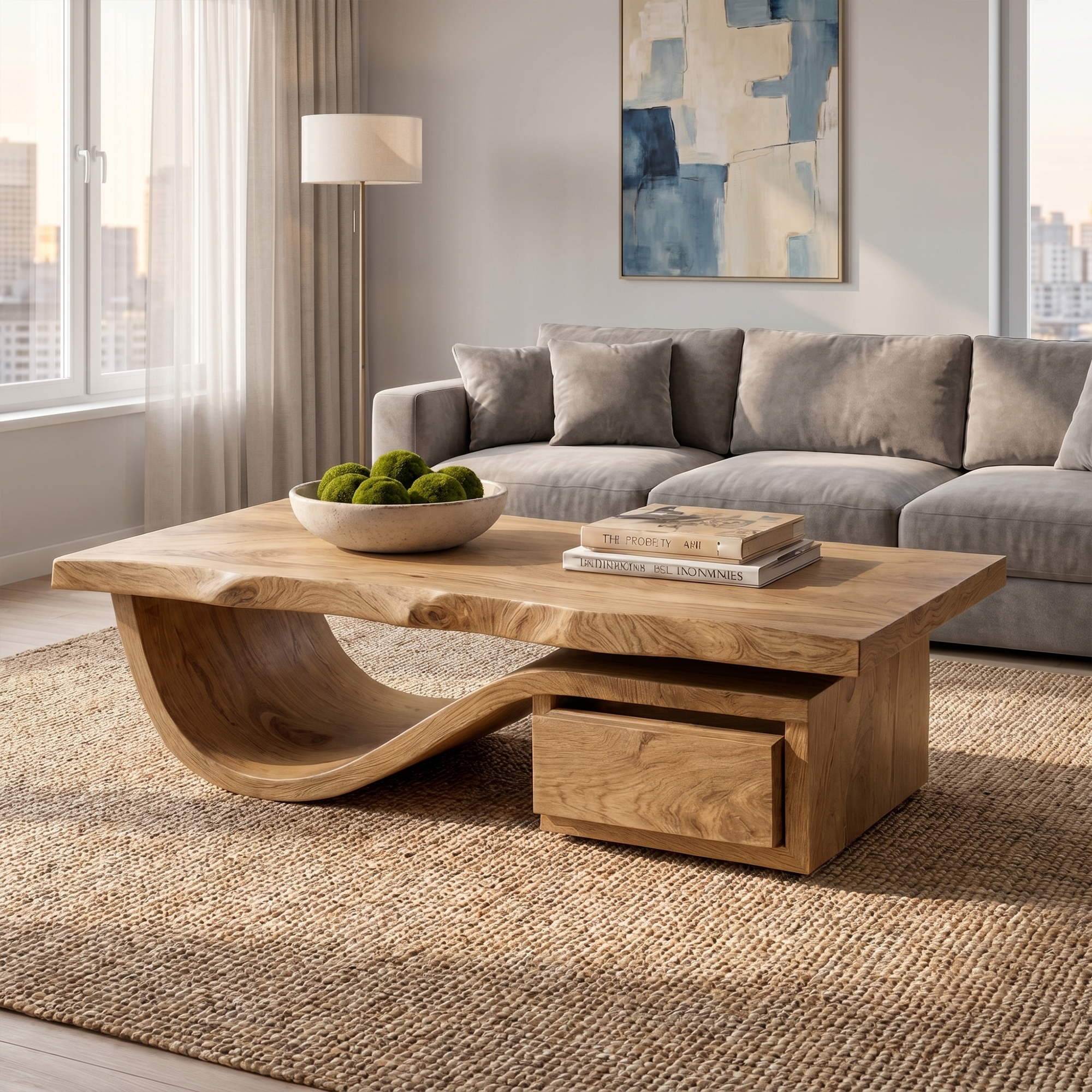 Modern Organic Coffee Table With Storage For Living Room And Lounge SINLKICF362