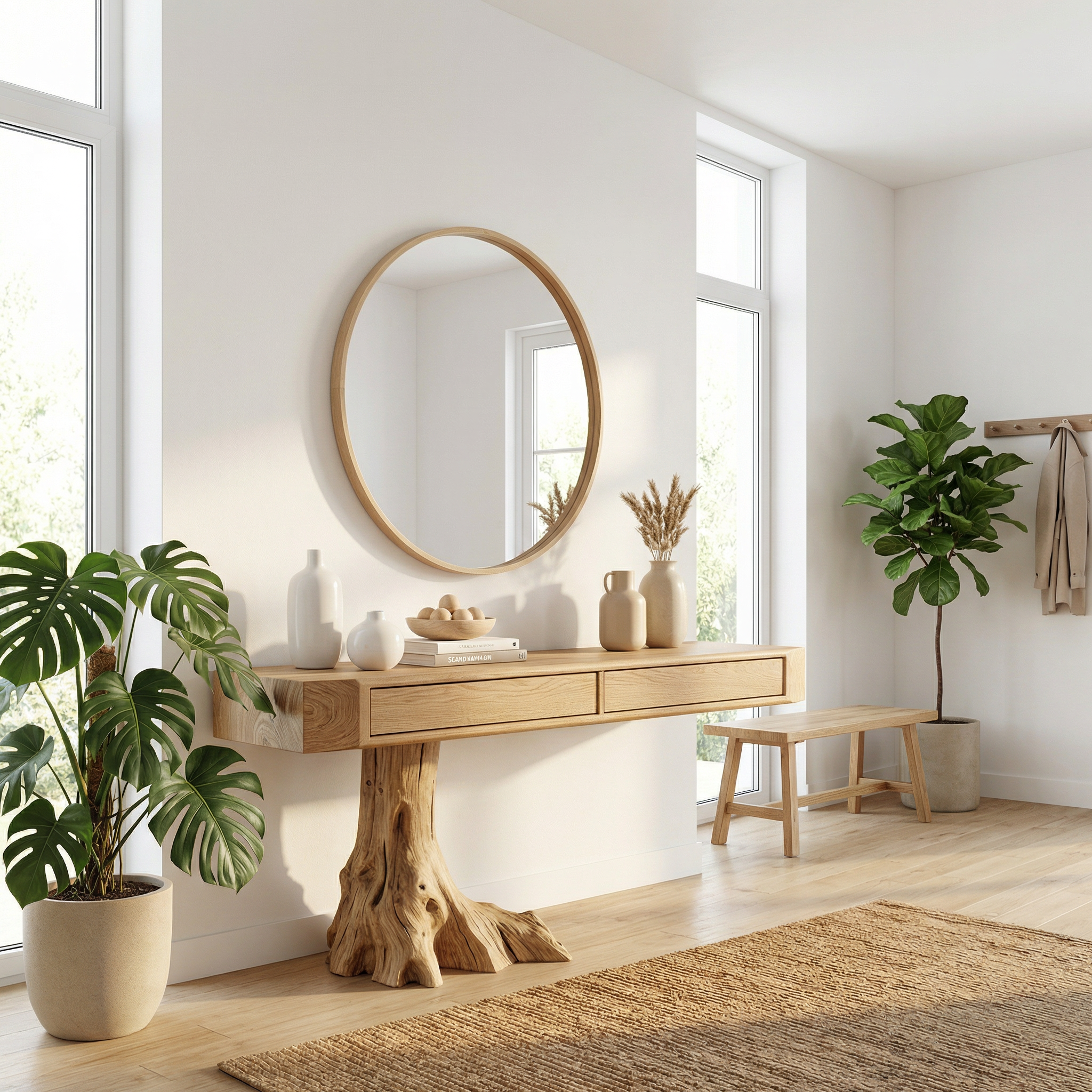 Rustic Tree Root Console Table Solid Wood Raw Nature Inspired Base Entryway Or Hallway SINLKICS561