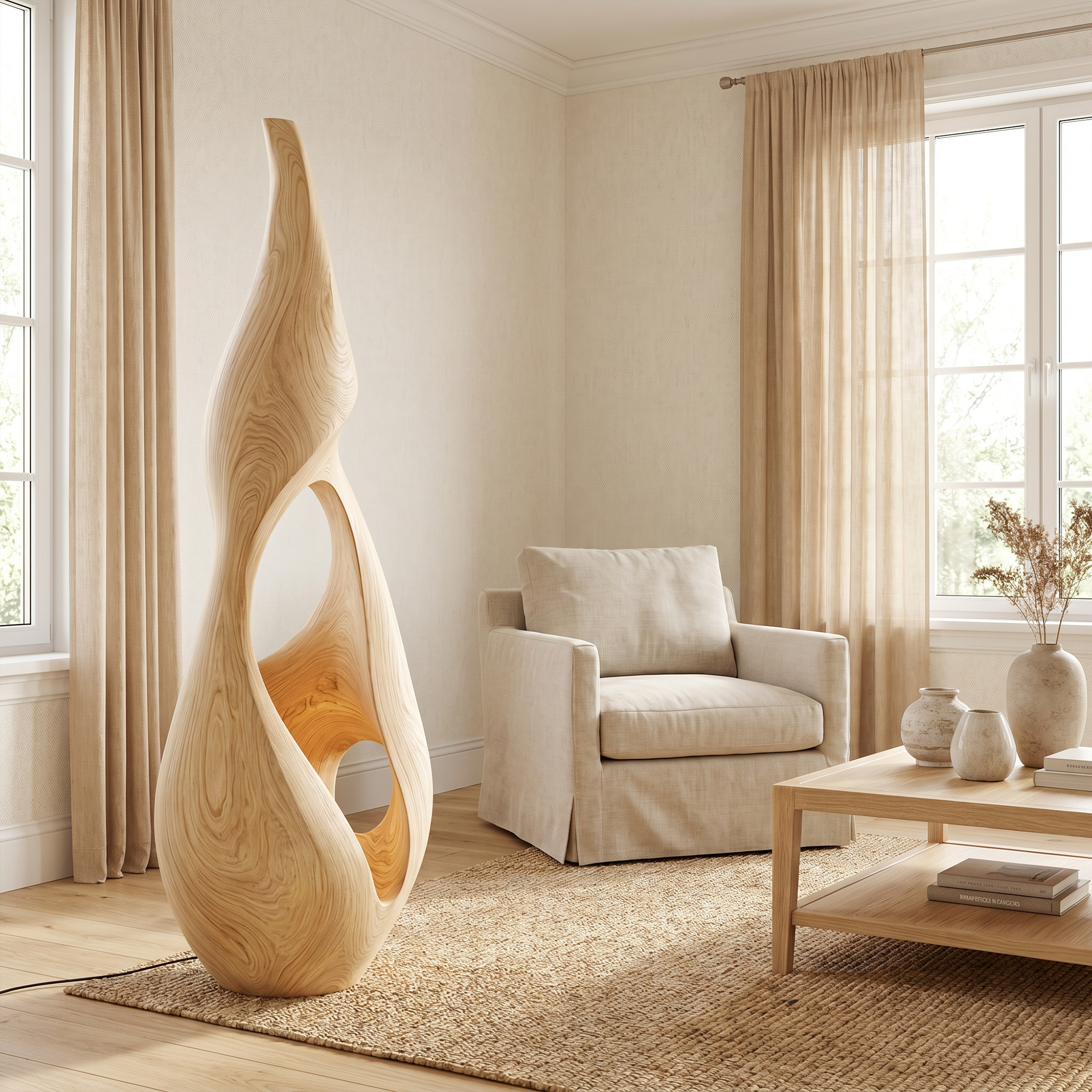 Nature Inspired Floor Lamp With Sculptural Solid Wood Form For Living Room SINLKIFLP094