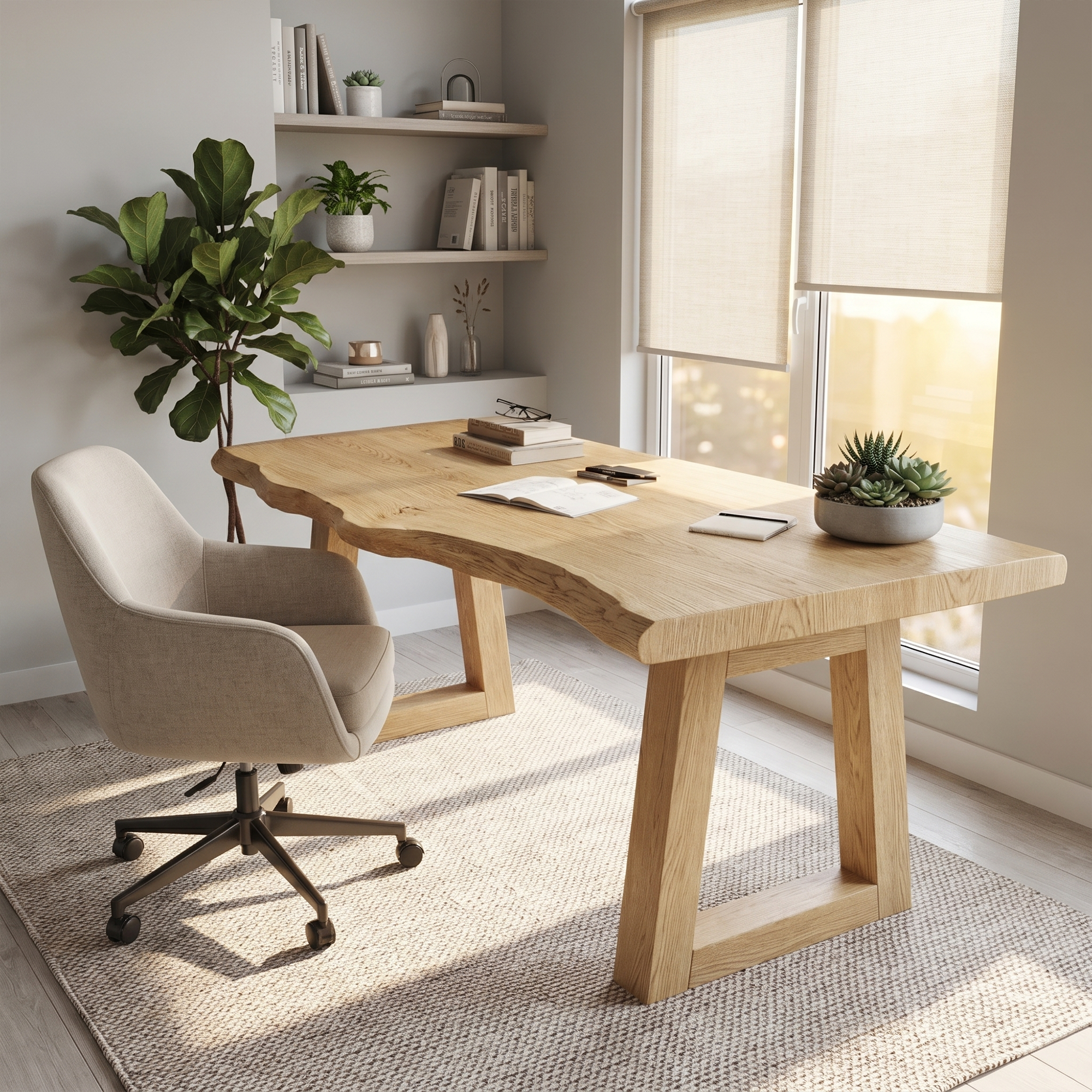 Modern Desk With Live Edge Solid Wood Top And Steel Base For Workspace SINLKIDK156