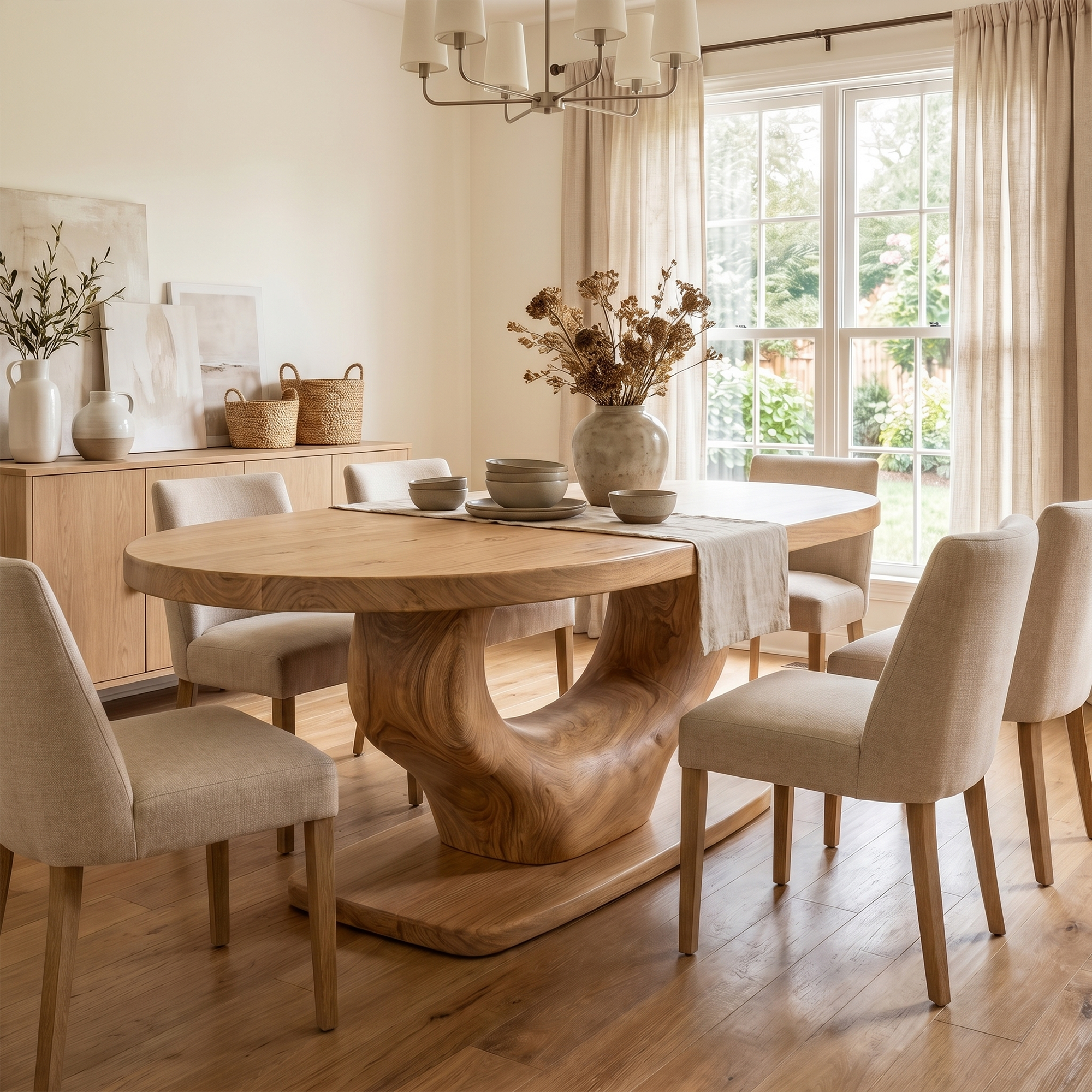 Rustic Curved Base Dining Table For Dining Room And Kitchen SINLKIDT167