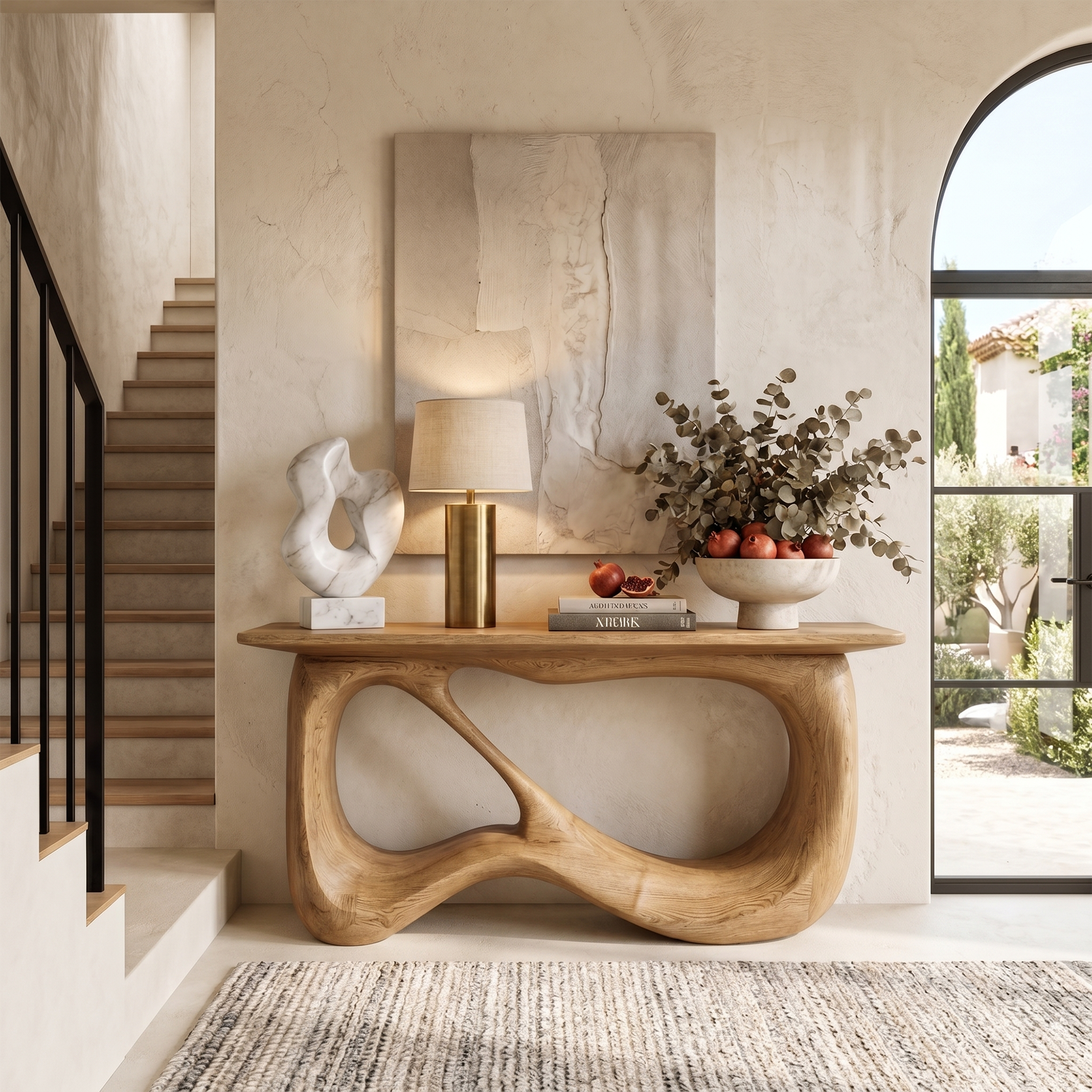 Minimalist Console Table With Flowing Loop Wood Base For Entryway SINLKICS600