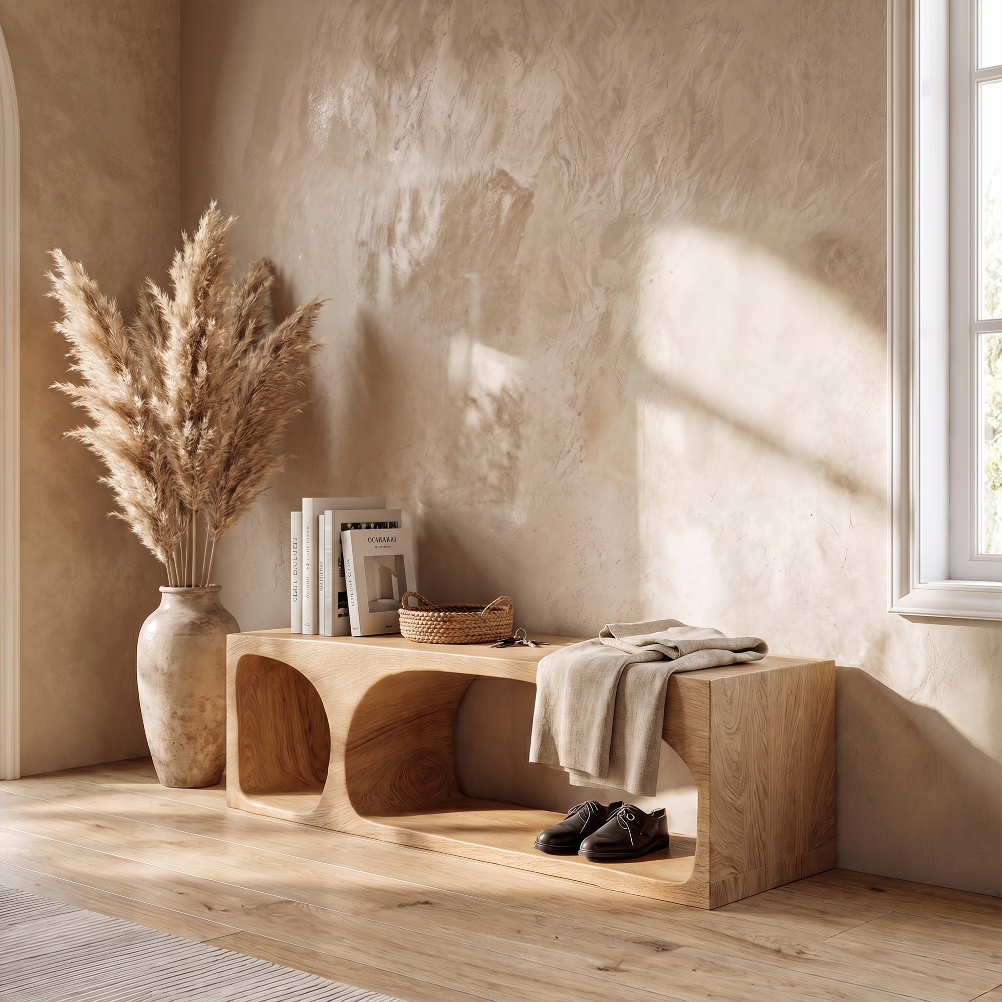 Organic Wooden Shoe Bench For Entryway And Hallway SINLKIRS102
