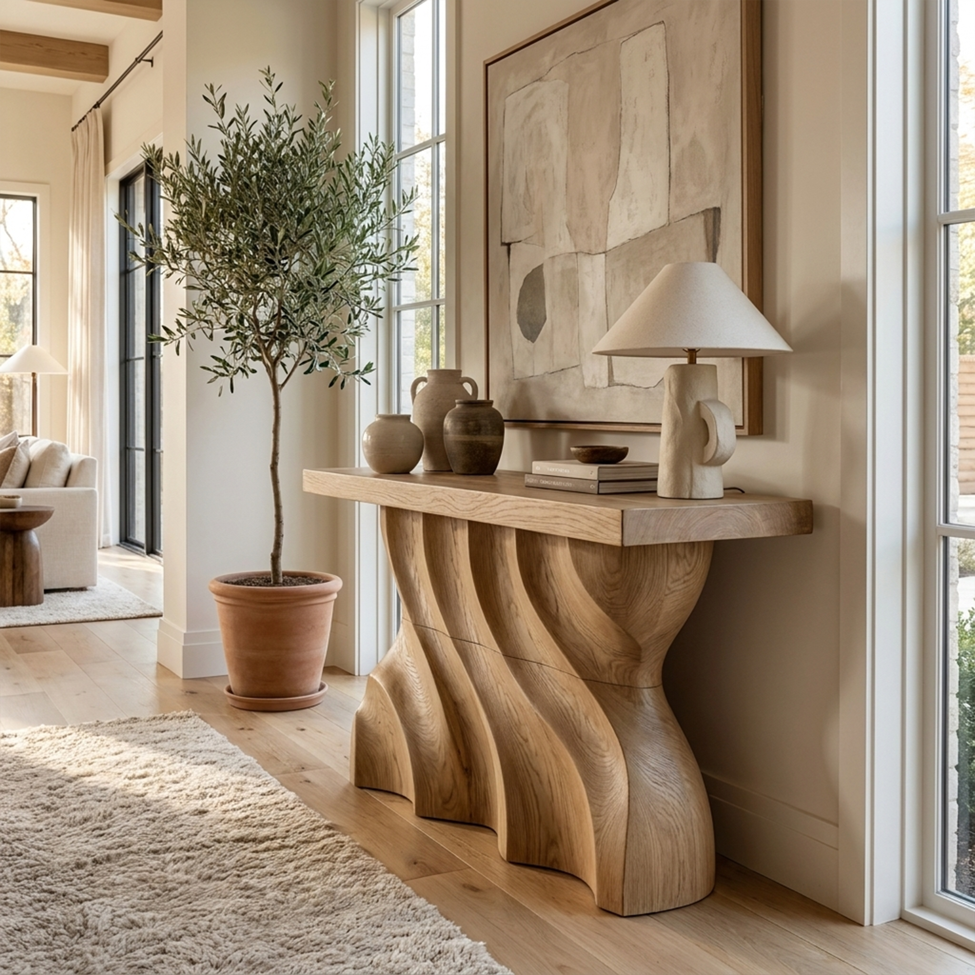 Midcentury Console Table Sculpted Wave Base Entryway Display SINLKICS404