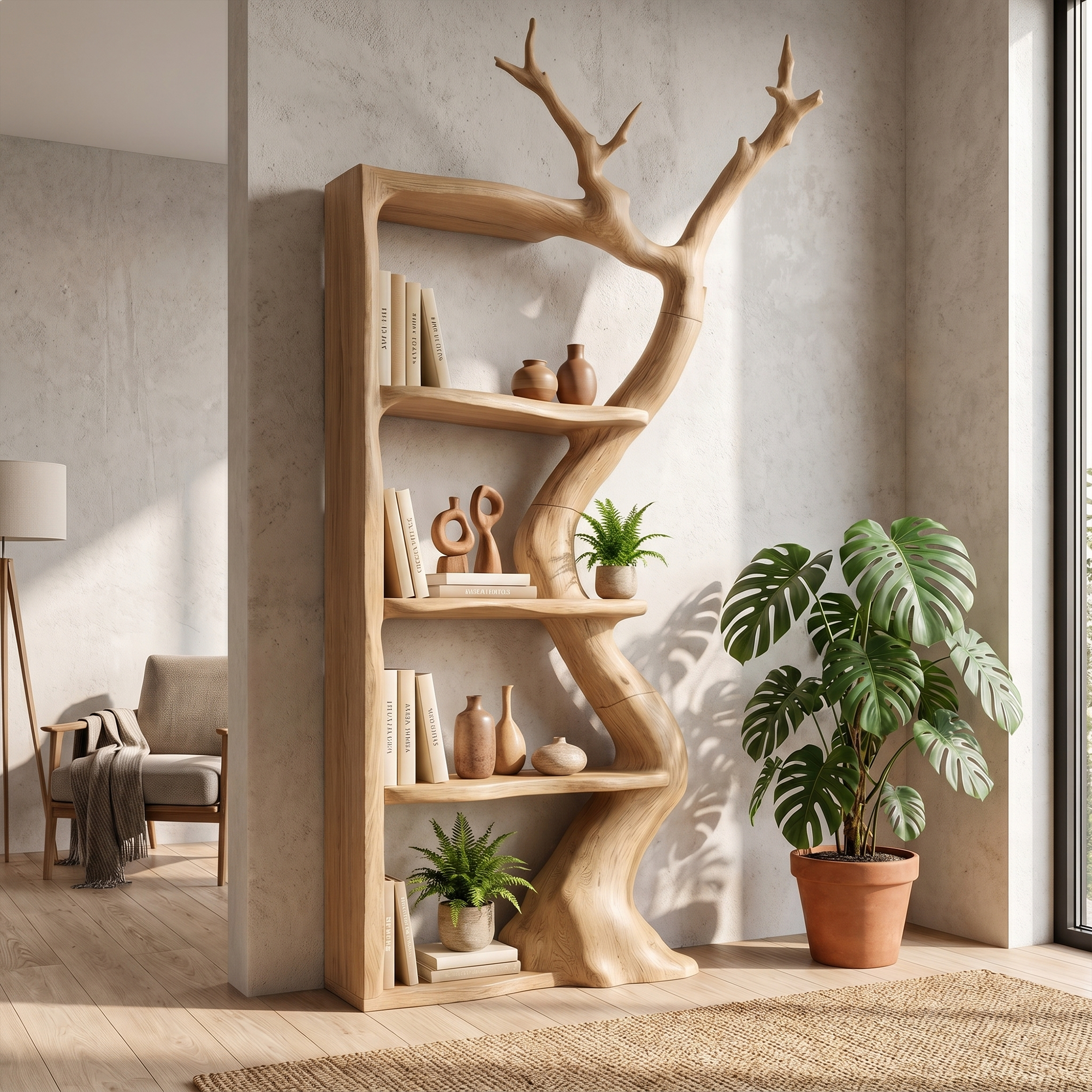 Sculptural Tree Bookshelf With Flowing Branch Frame For Living Room SINLKITB738