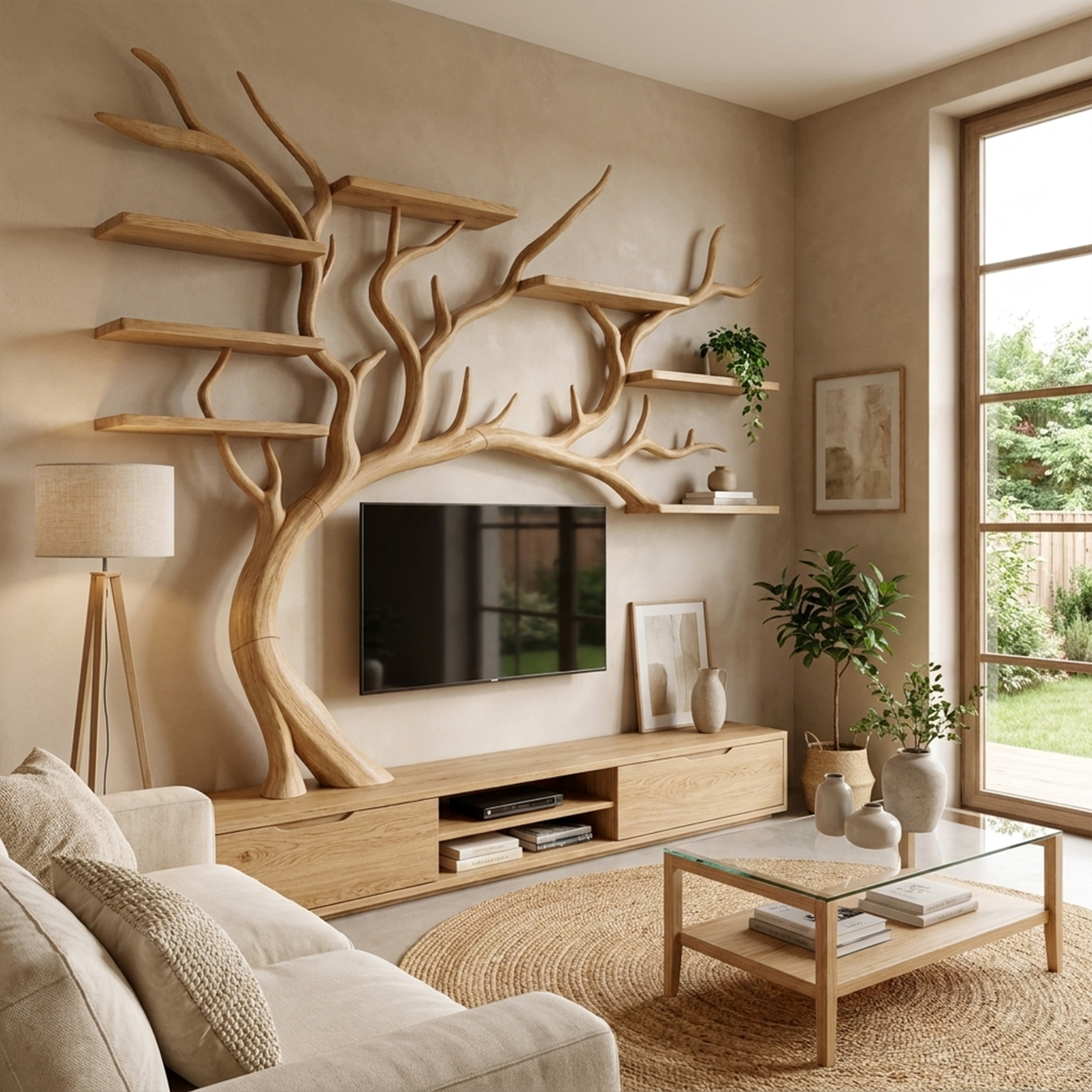 Rustic Tree TV Shelf Organic Home Decor SINLKITB554