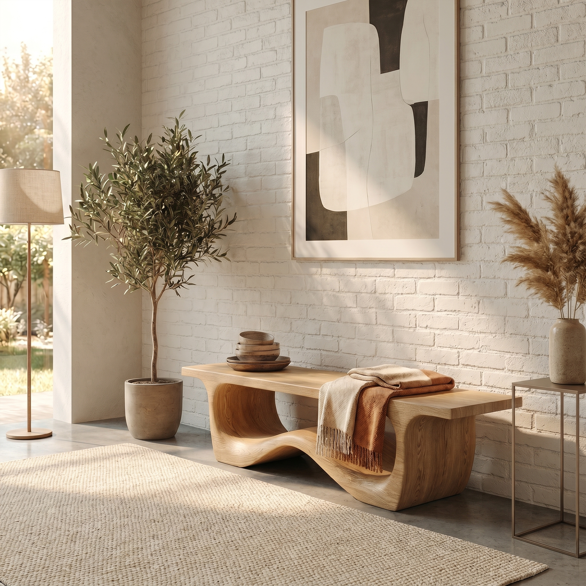 Artistic Sculptural Organic Bench For Entryway Decor SINLKIRS107