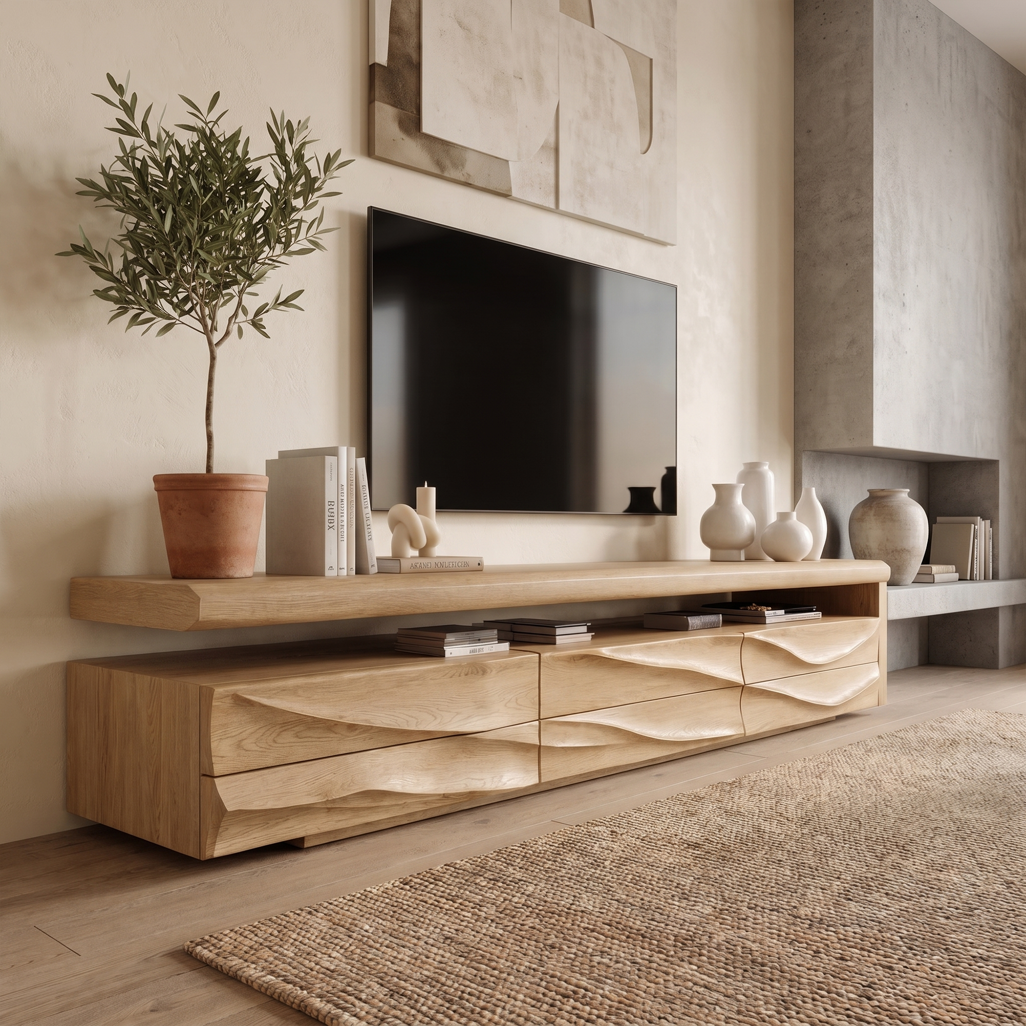 Organic Modern TV Cabinet With Handcrafted Solid Wood Design For Living Room SINLKITC050