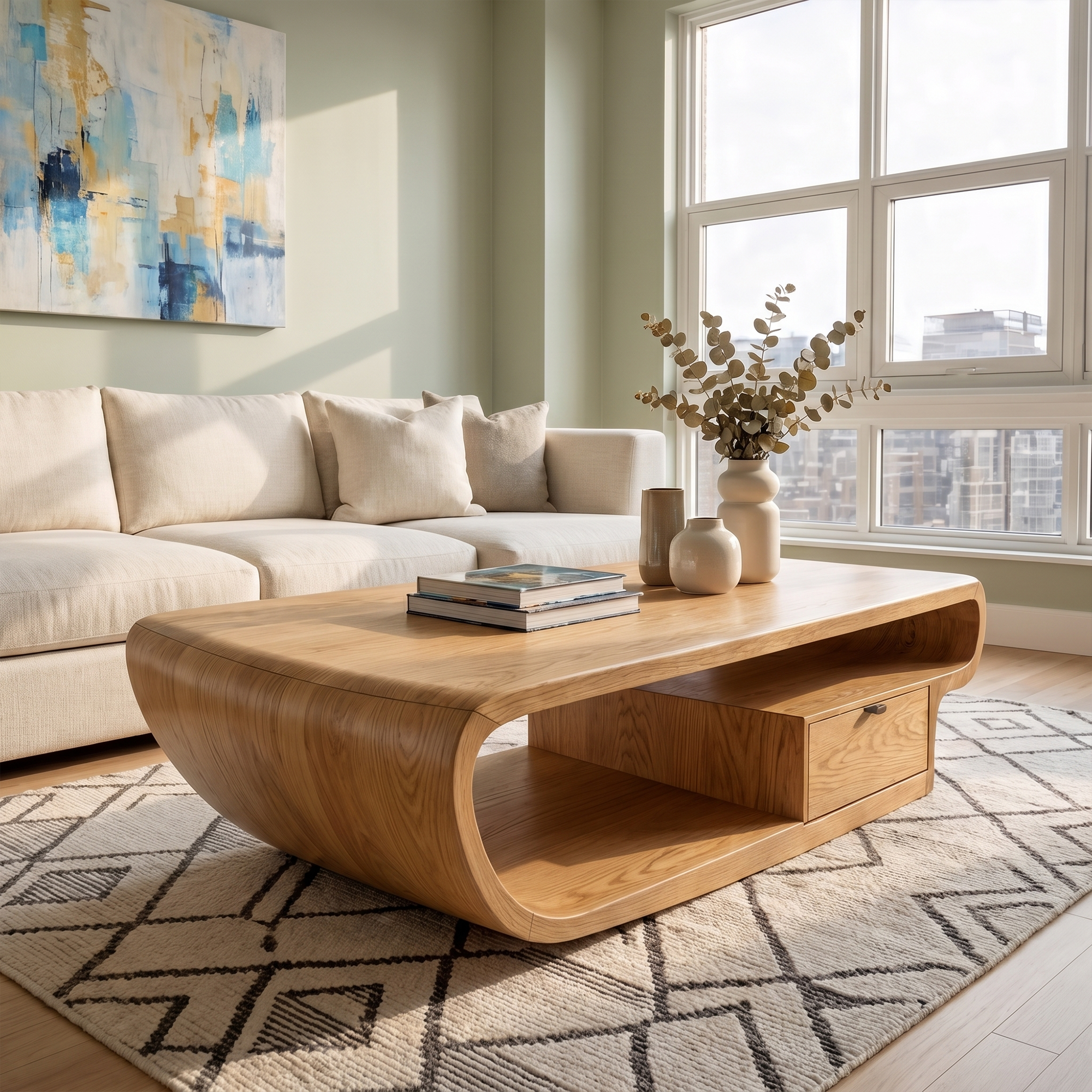 Organic Sculptural Coffee Table With Storage For Living Room And Lounge SINLKICF364