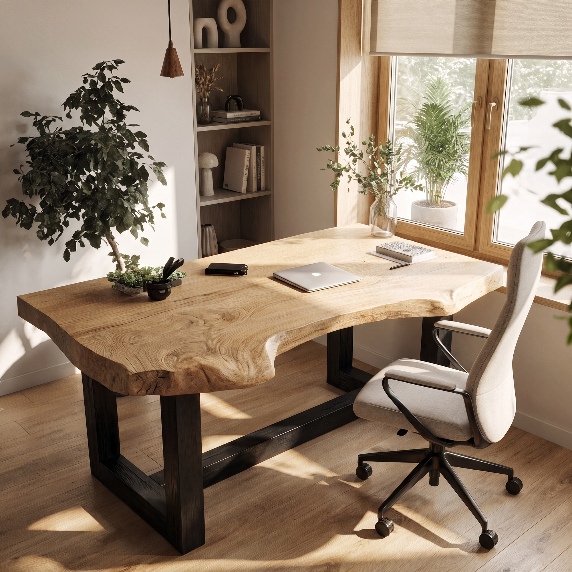 Minimal Desk With Live Edge Wooden Top For Home Office SINLKIDK157