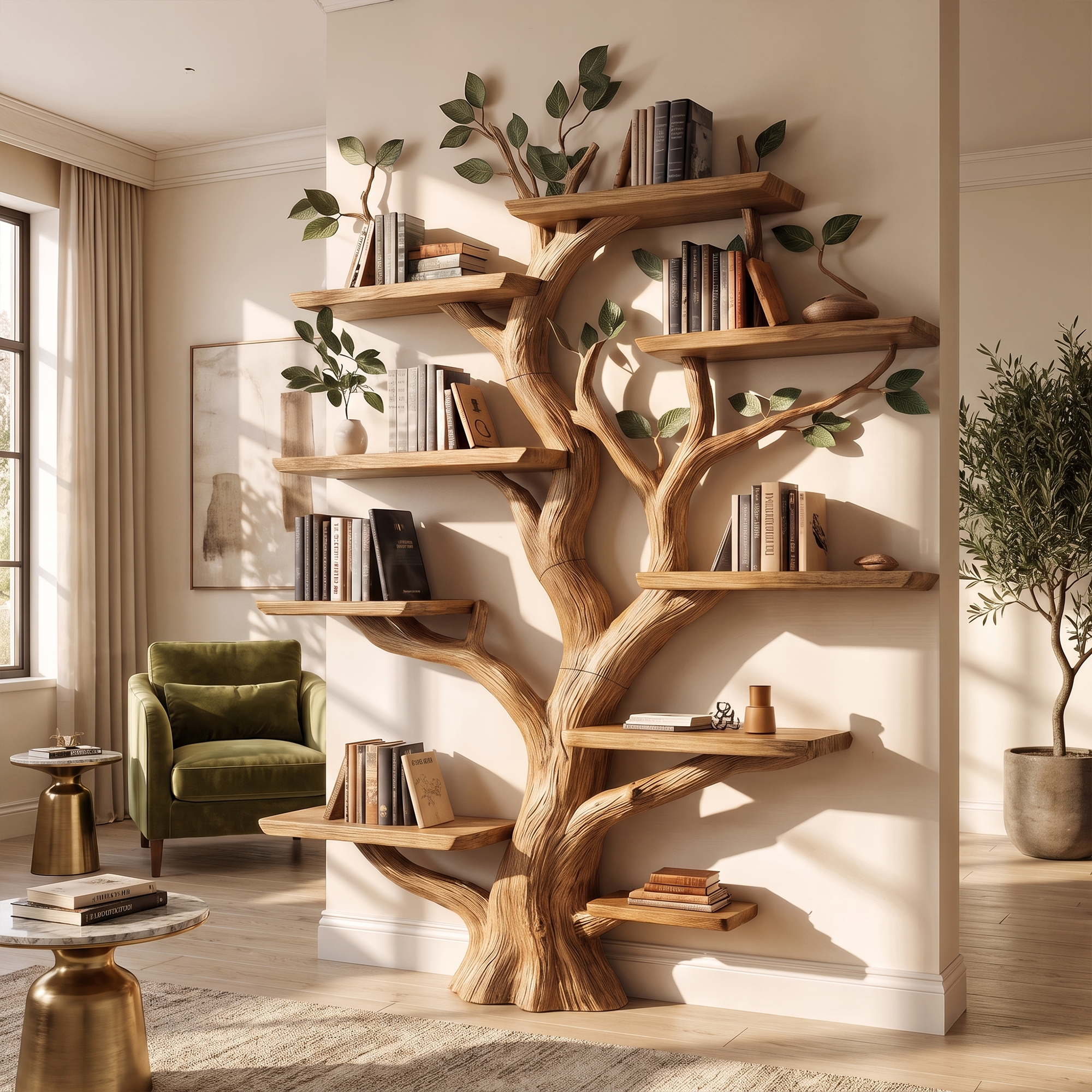 Rustic Solid Wood Tree Bookshelf For Living Room Or Study Room SINLKITB527