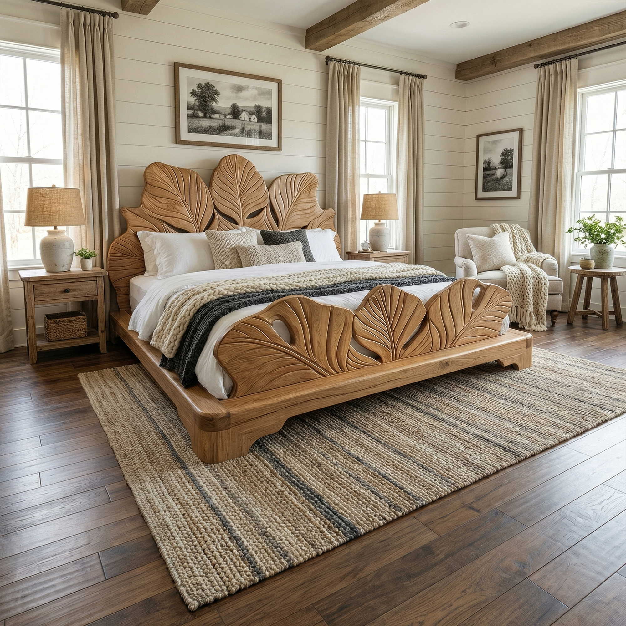 Boho Rattan Platform Bed Frame For Bedroom And Guest Room Space SINLKIWB115