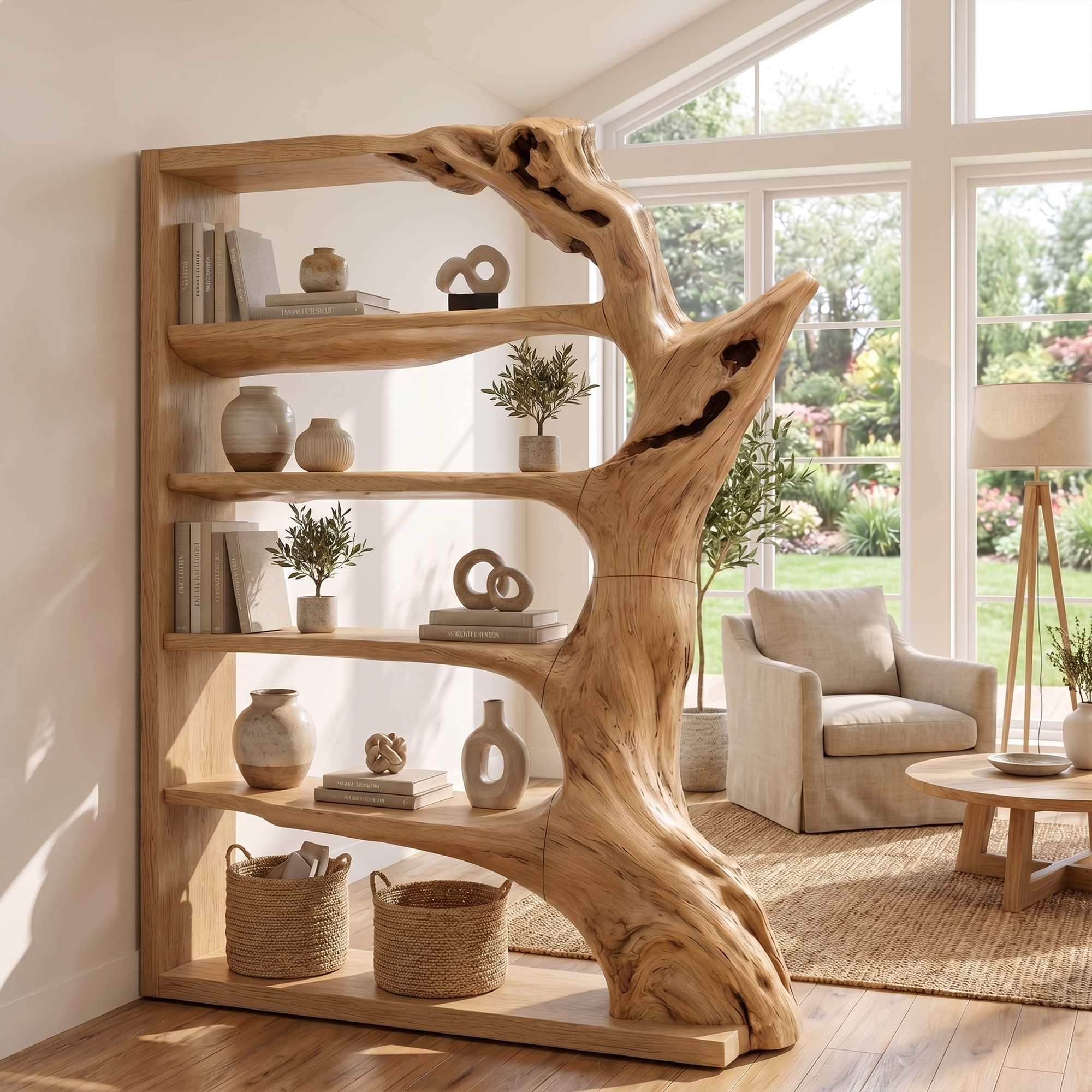 Contemporary Tree Bookshelf With Artistic Solid Wood Design For Living Room SINLKITB740