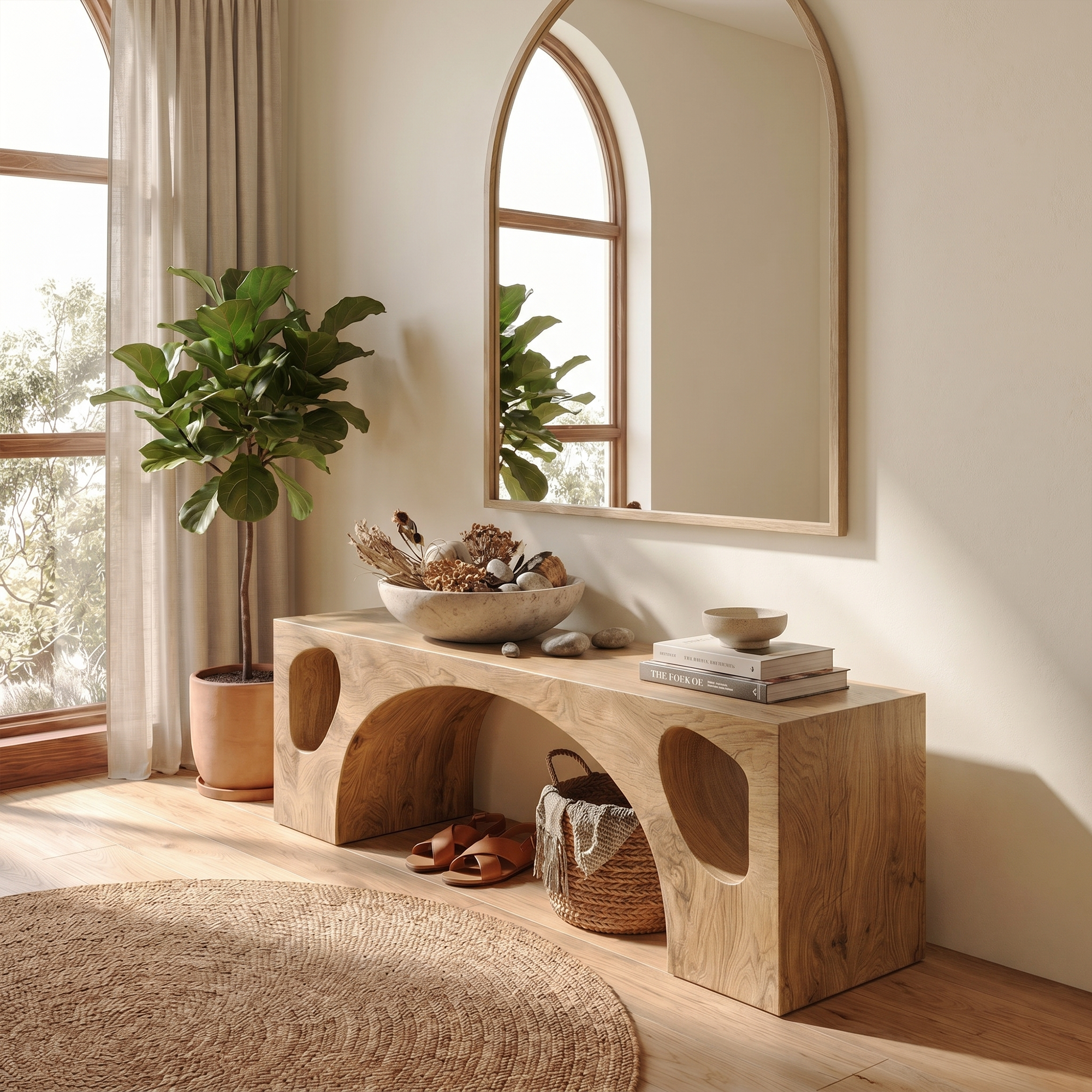 Modern Organic Bench With Sculptural Arch Base For Entryway SINLKIRS111